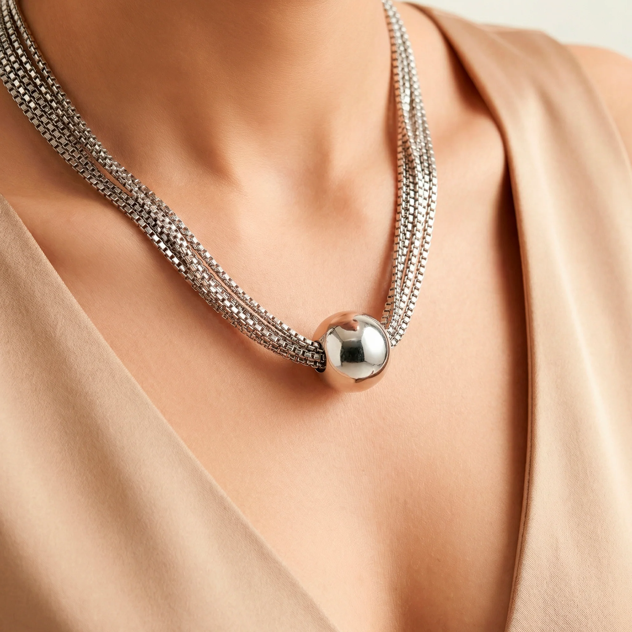 PRAO Necklace Anti-Tarnish Silver Plated Box Chain Set with Earrings - Image 3