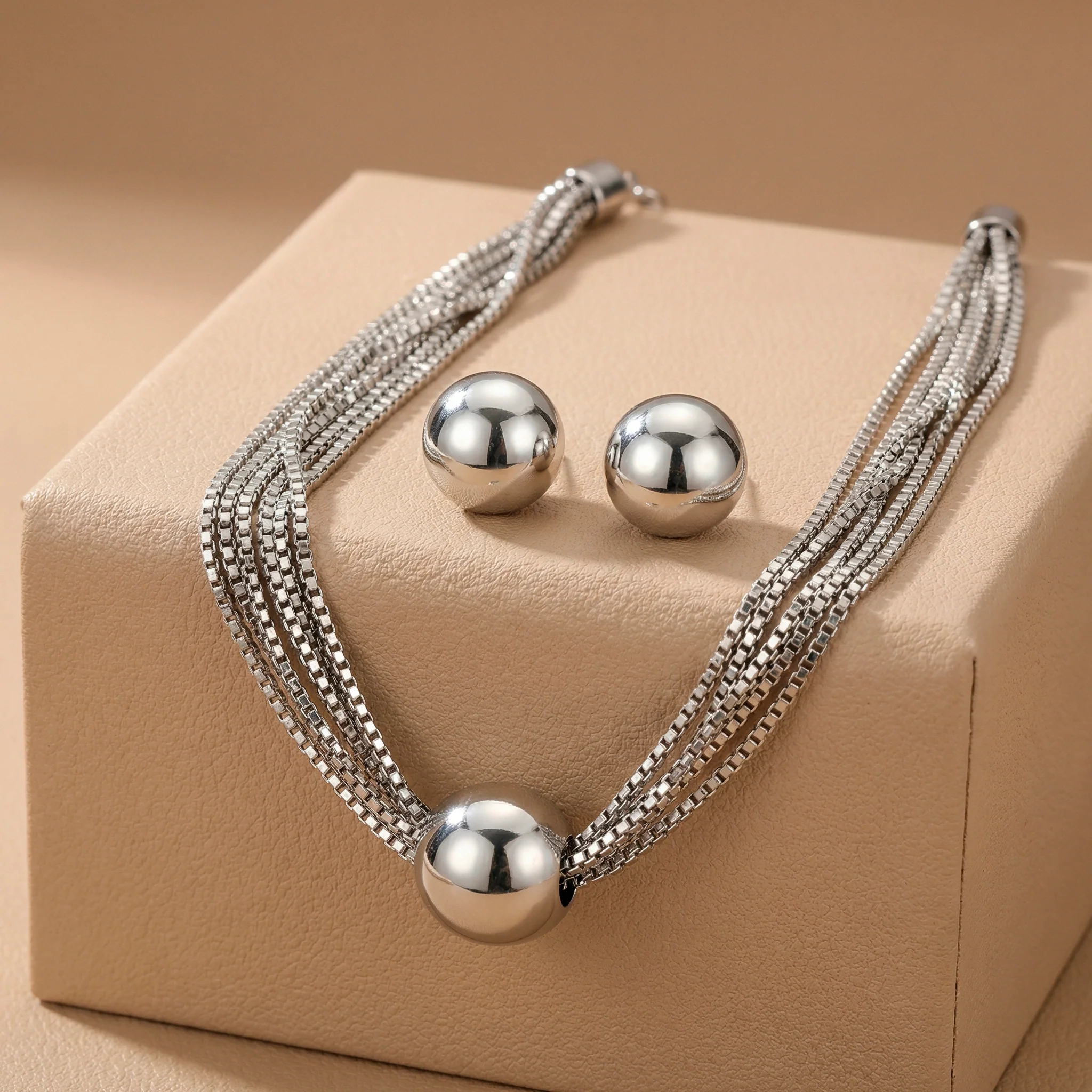 PRAO Necklace Anti-Tarnish Silver Plated Box Chain Set with Earrings - Image 5