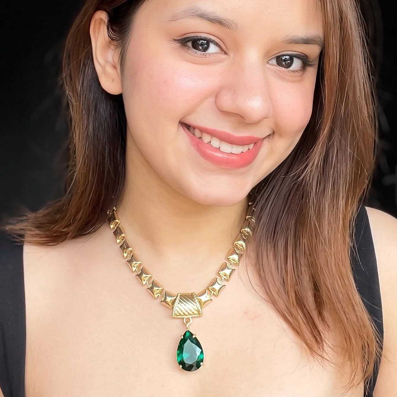 PRAO Necklace Anti-Tarnish Gold Plated Emerald Green Crystal