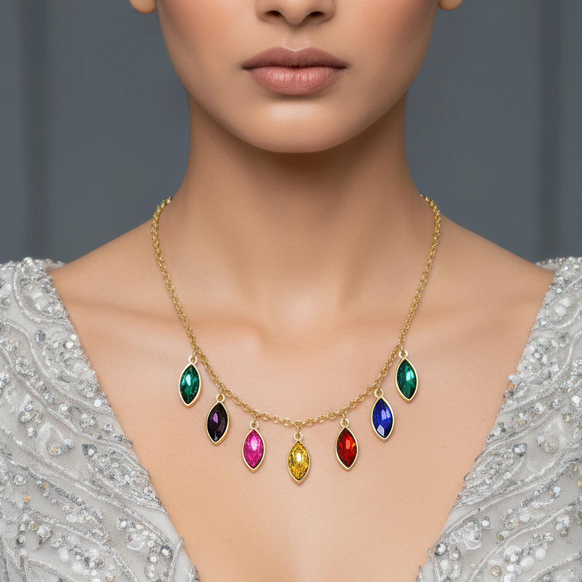 PRAO Necklace Anti-Tarnish Multicoloured Crystal Set With Earrings - Image 3