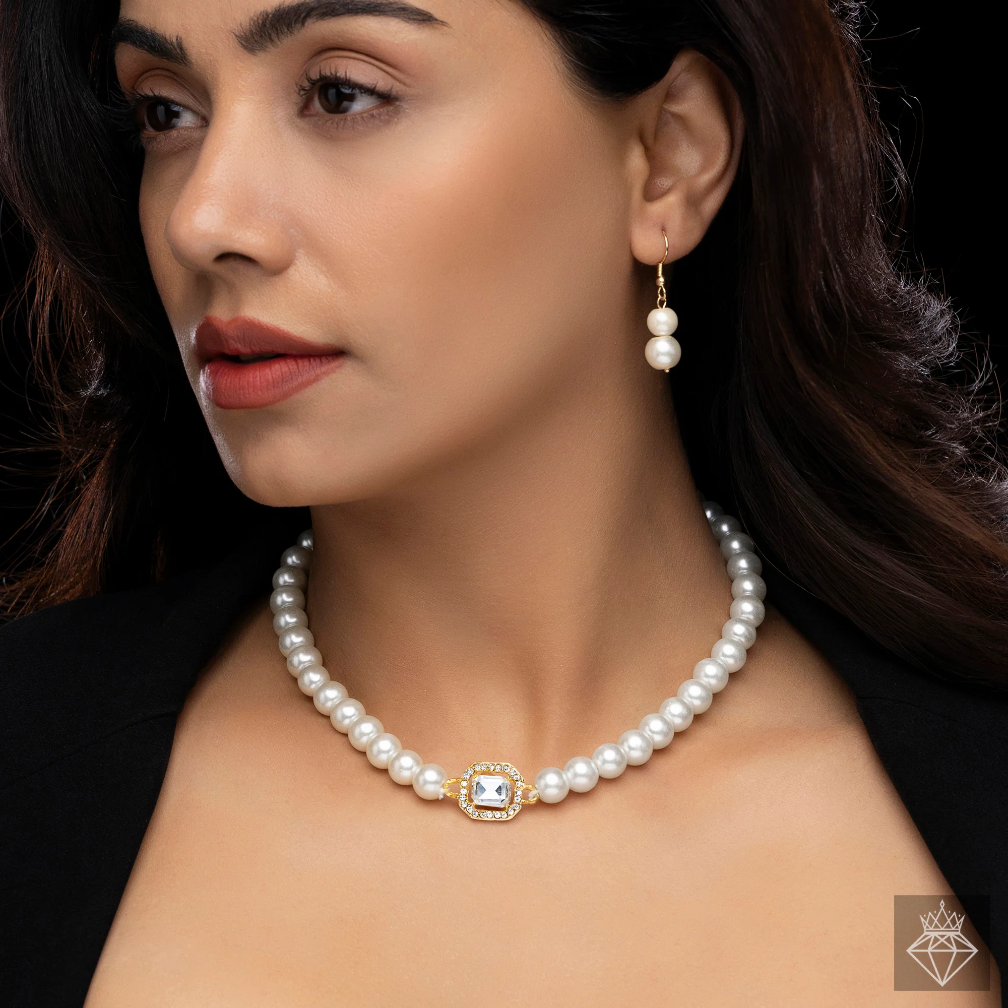 PRAO Necklace Anti-Tarnish Crystal Pearl Set With Earrings - Image 2