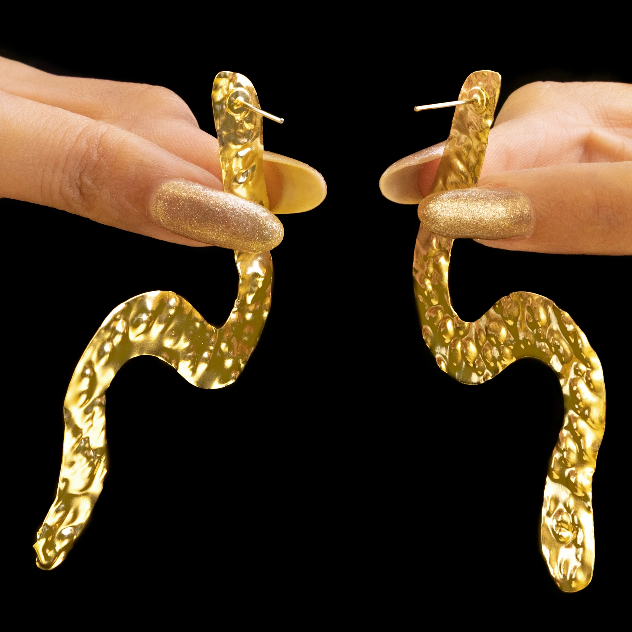 PRAO Earrings Anti-Tarnish Golden Wavy Lightweight Danglers - Image 4