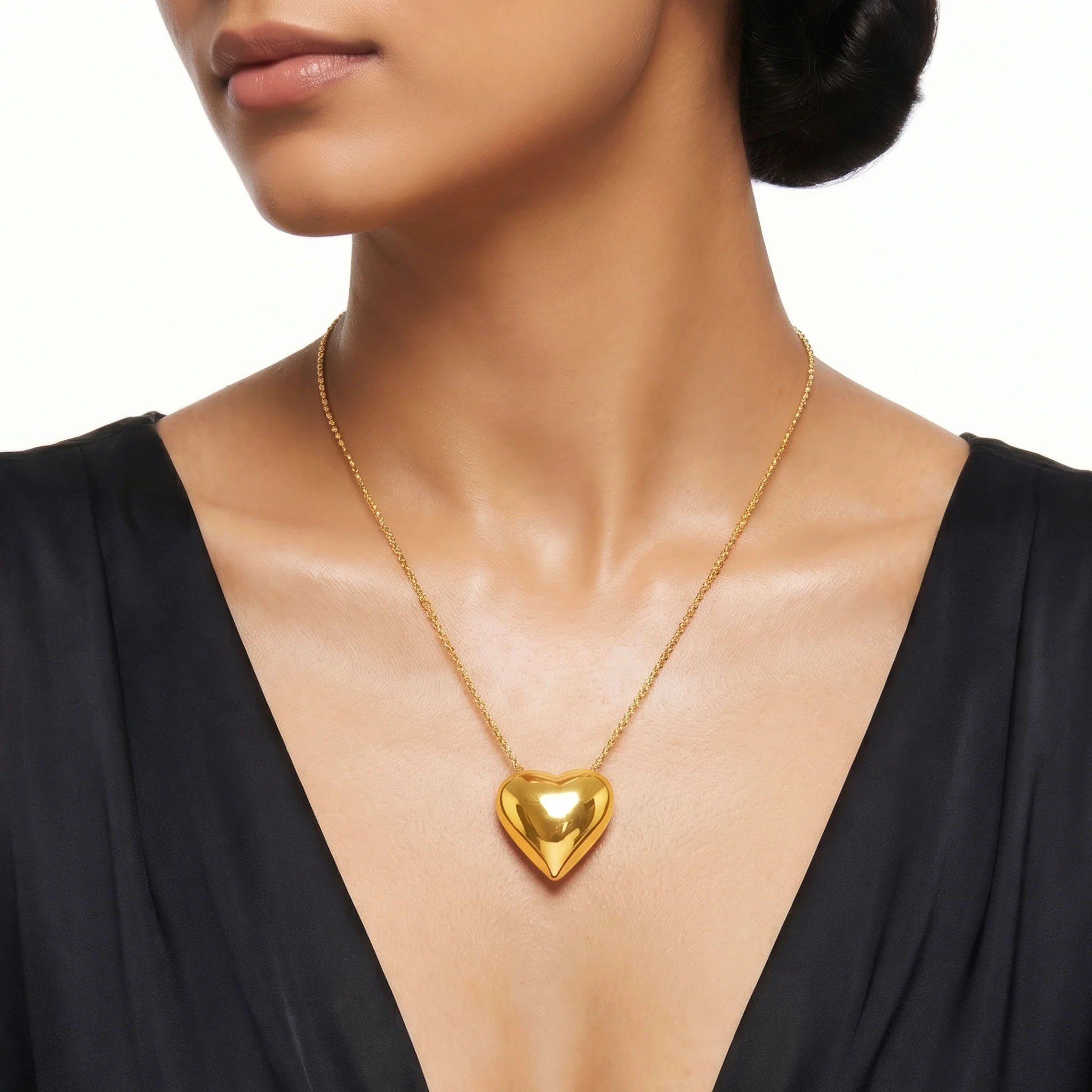 PRAO Necklace Anti-Tarnish Puffy Heart Pendant - Image 4