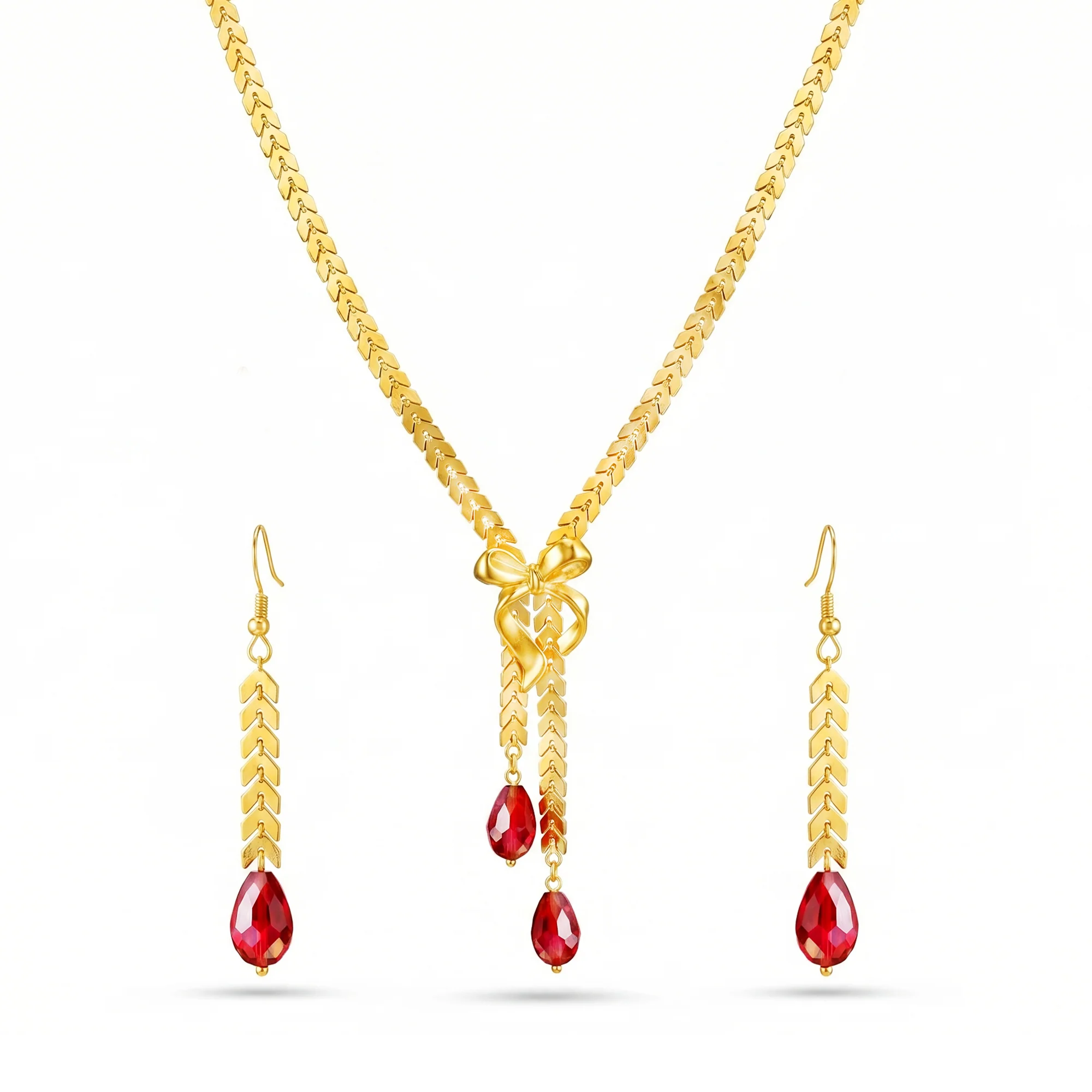 PRAO Necklace Anti-Tarnish Gold Plated Premium Quality Y Set With Earrings - Image 2