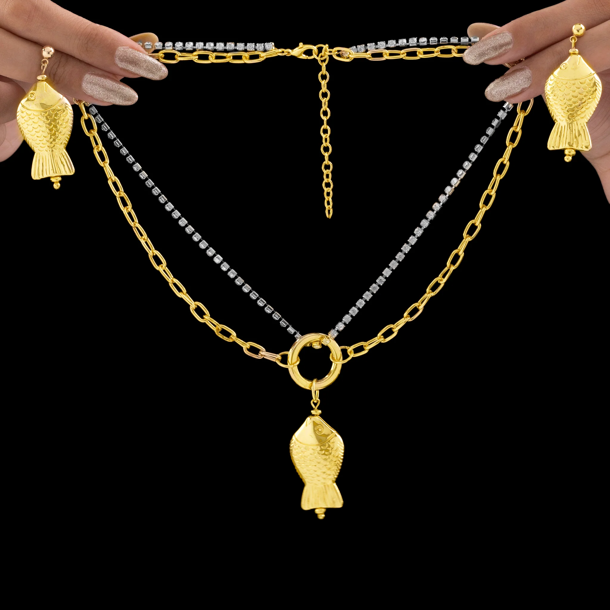 PRAO Necklace Anti-Tarnish Fish Set With Earrings - Image 4