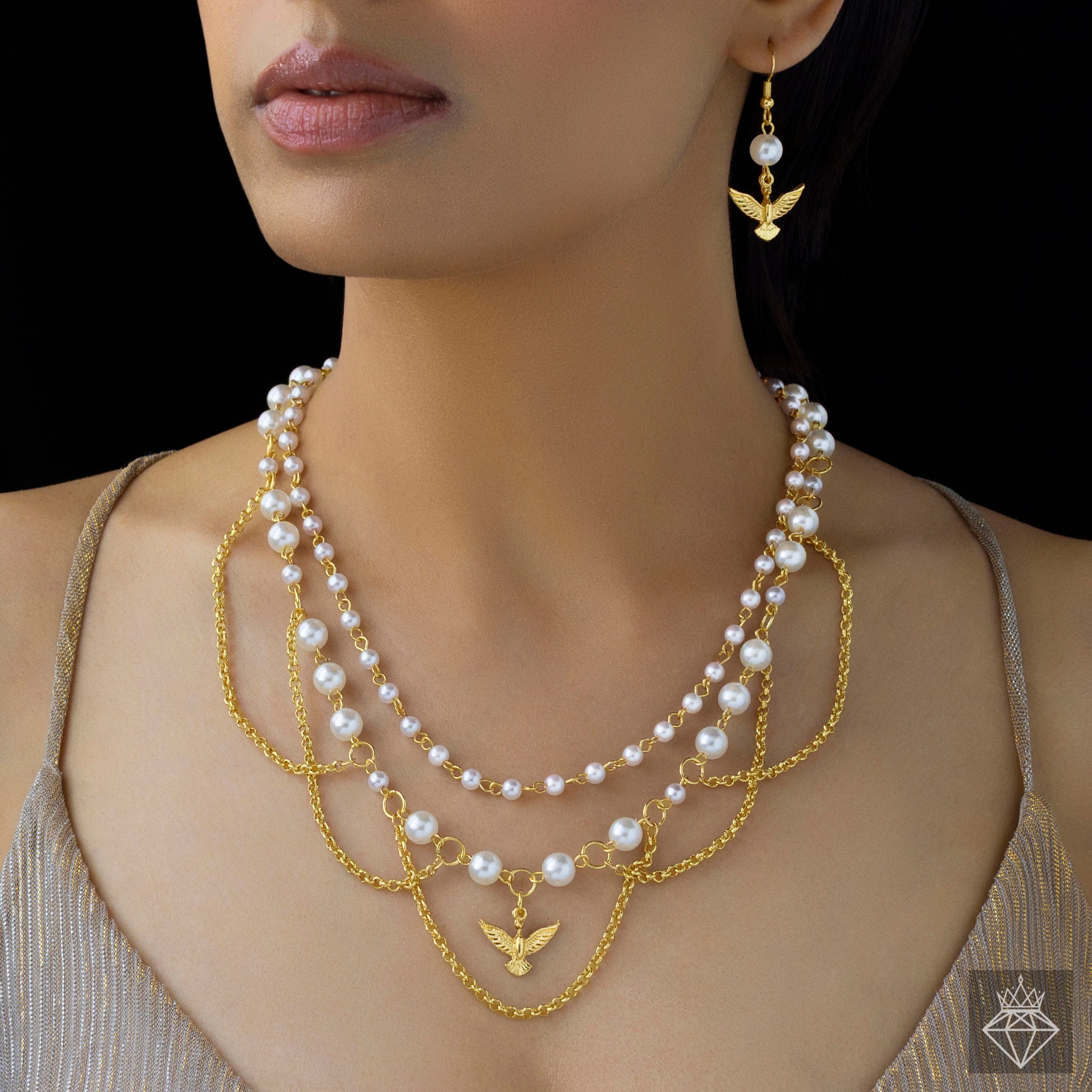PRAO Necklace Anti-Tarnish Pearls & Bird Set With Earrings - Image 3
