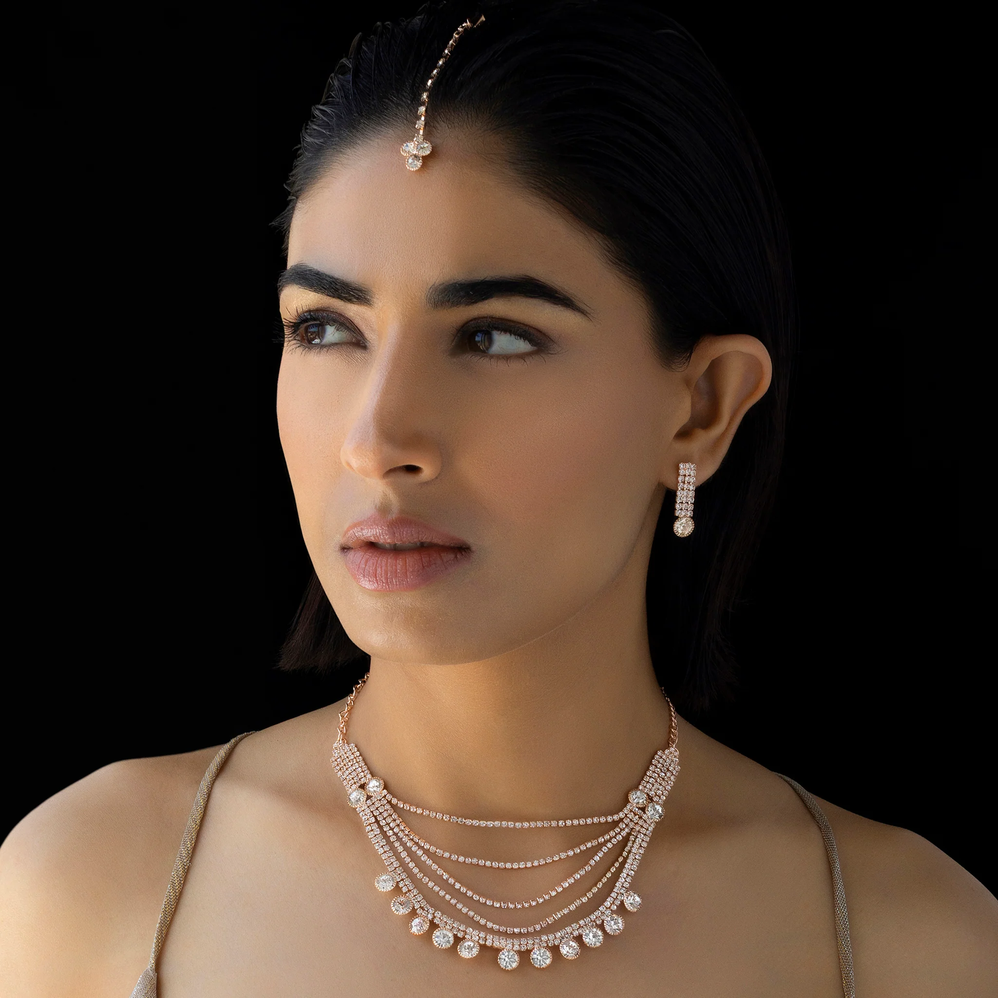 PRAO Necklace Anti-Tarnish Crystal Set With Earrings