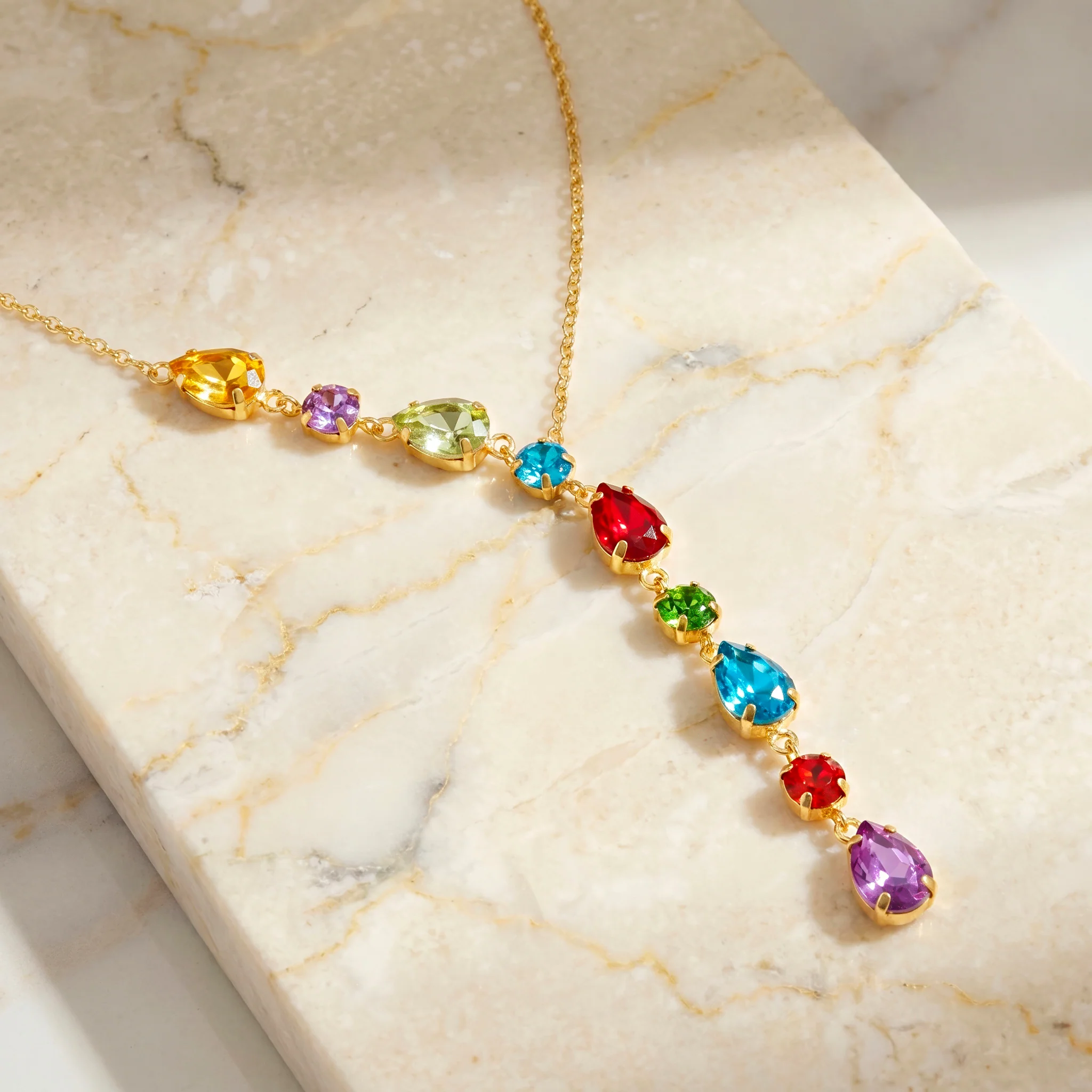 PRAO Necklace Anti-Tarnish Gold Plated Multi-Coloured Crystals Set - Image 4