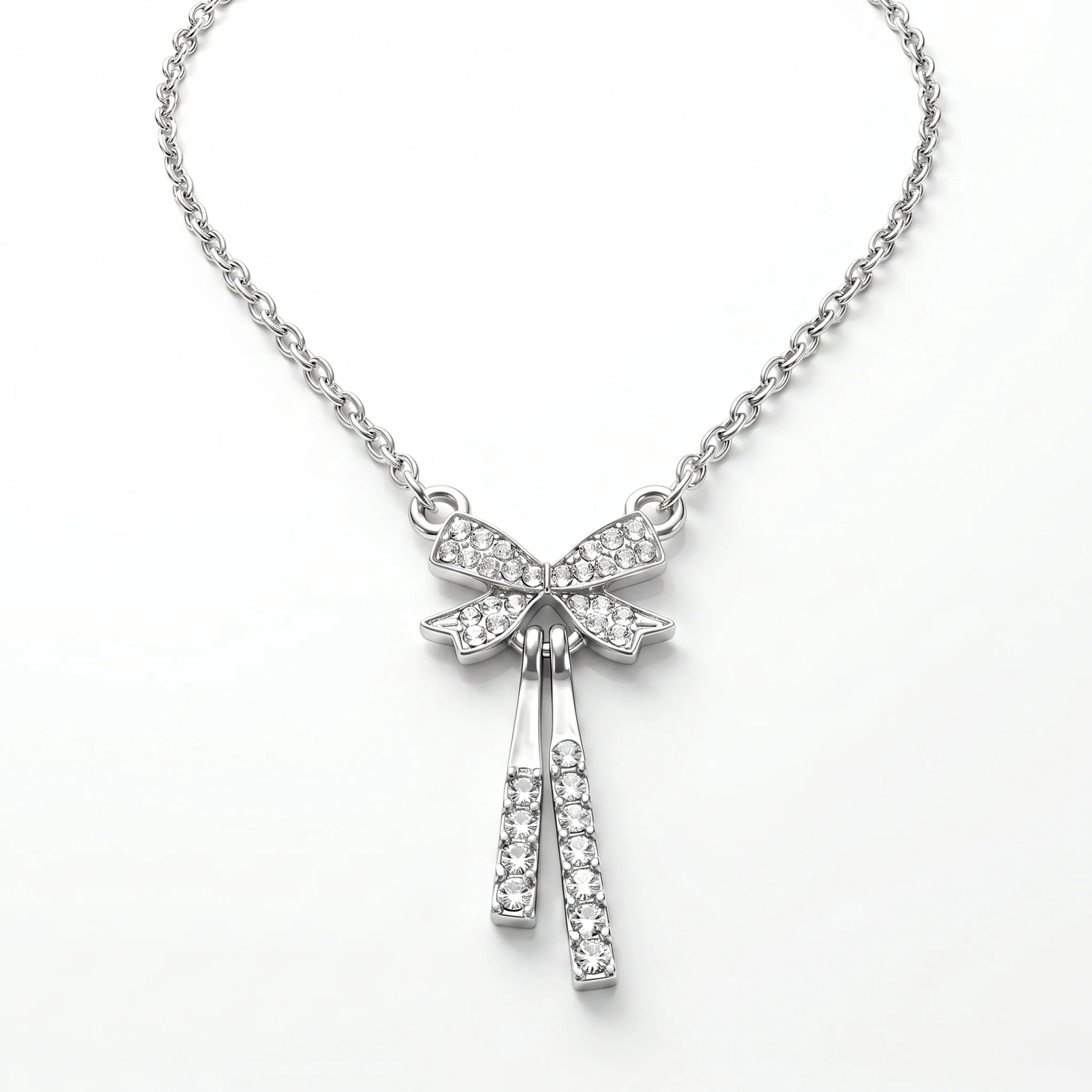 PRAO Necklace Anti-Tarnish Silver Bow Crystal