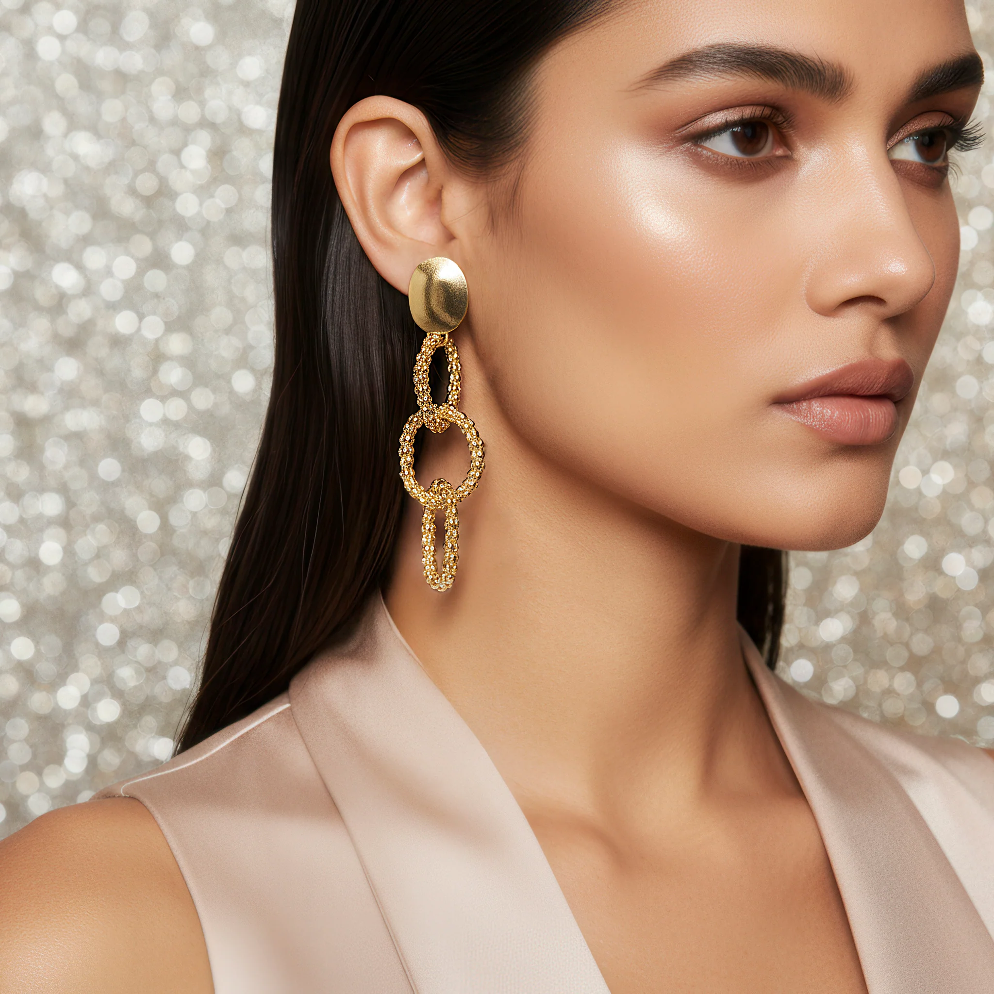 PRAO Earrings Anti-Tarnish Popcorn Chain Link Danglers