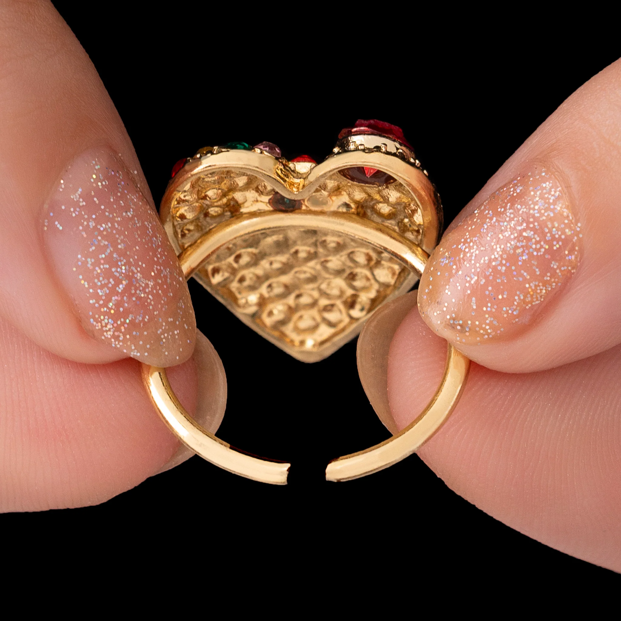 PRAO Ring Anti-Tarnish Multi-Color Crystal Studded Heart-Shaped (Adjustable Size) - Image 5