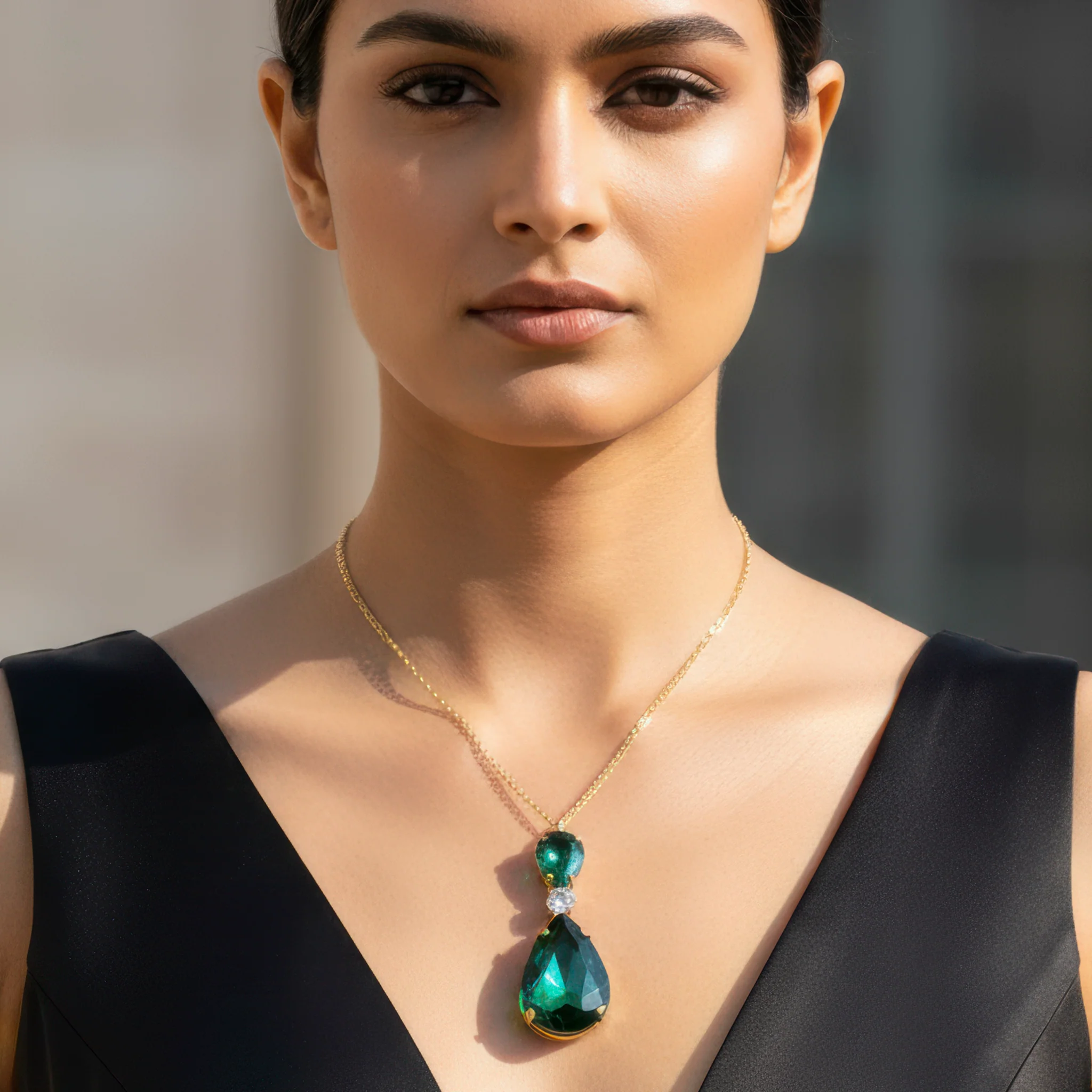 PRAO Necklace Anti-Tarnish Emerald Green Drop Crystal Pendant - Image 3