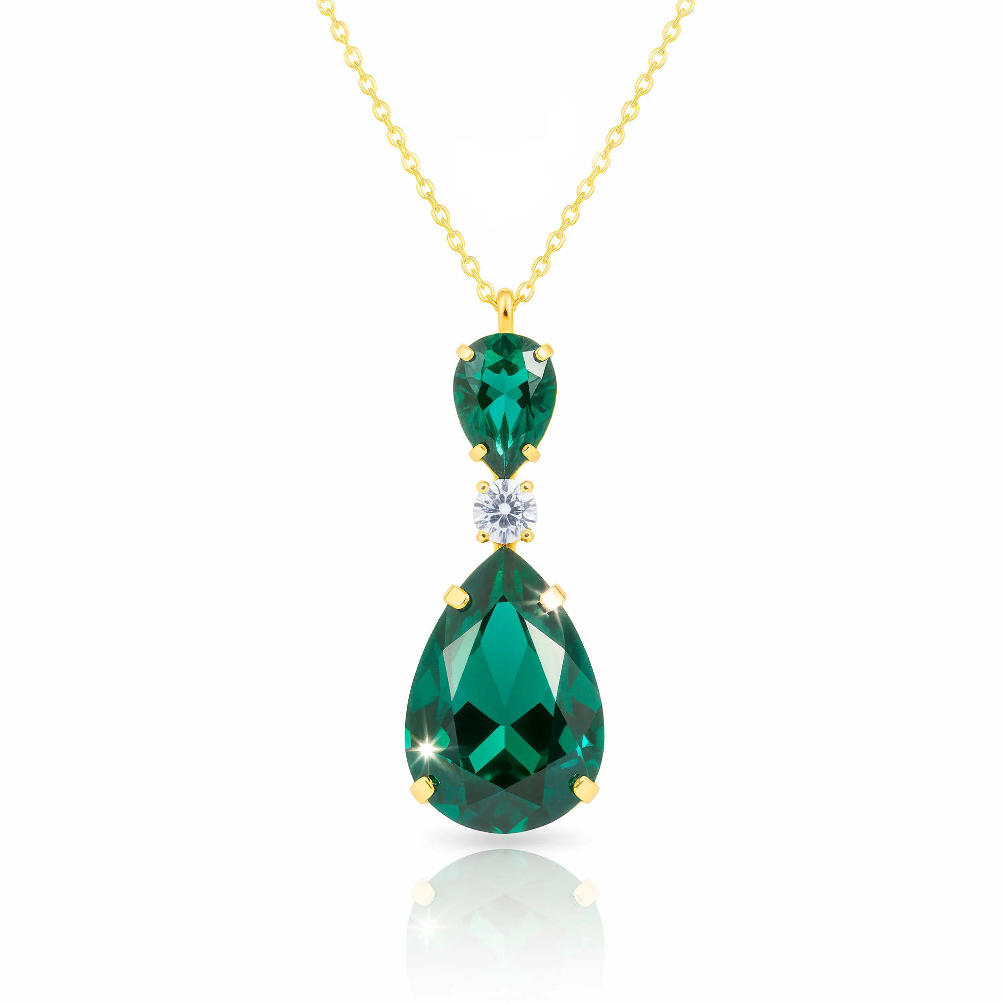PRAO Necklace Anti-Tarnish Emerald Green Drop Crystal Pendant - Image 4