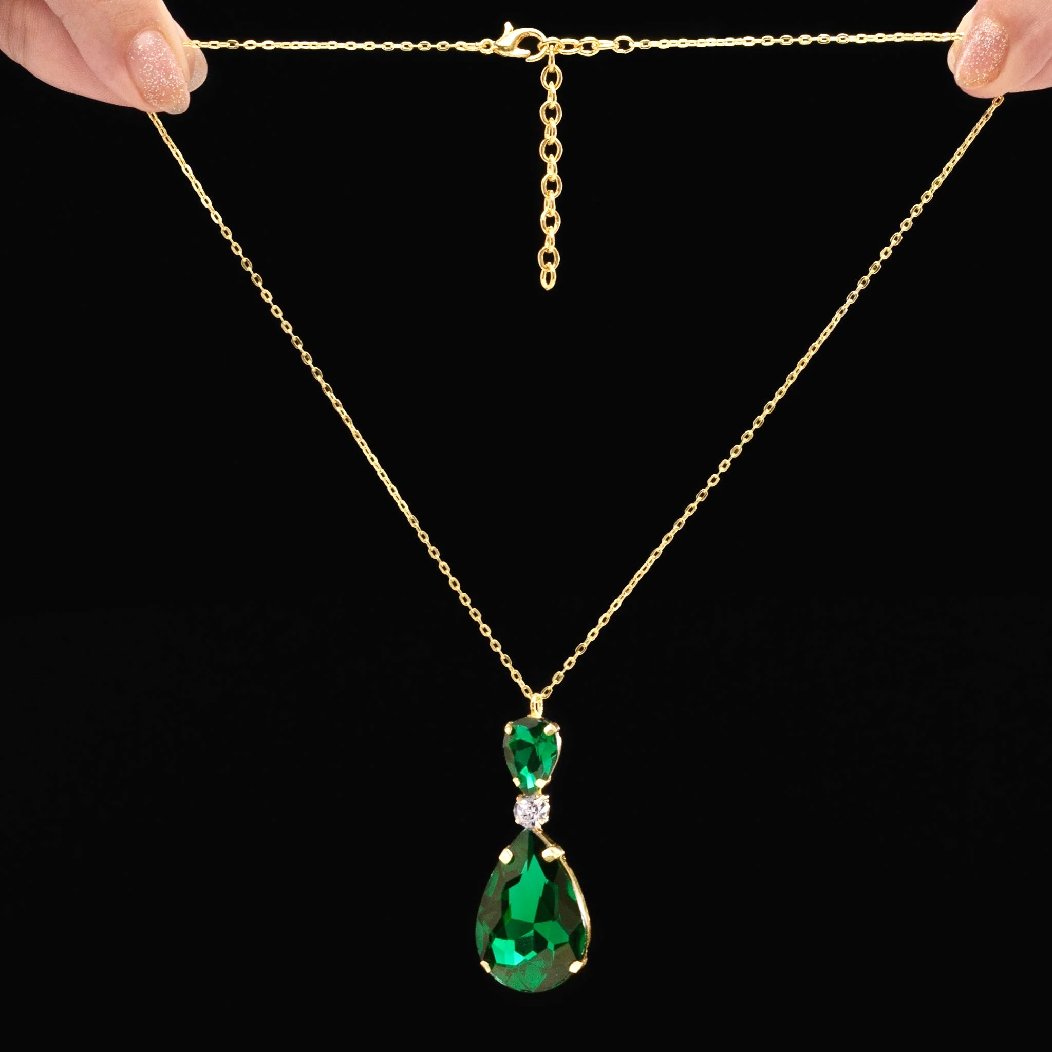 PRAO Necklace Anti-Tarnish Emerald Green Drop Crystal Pendant - Image 5