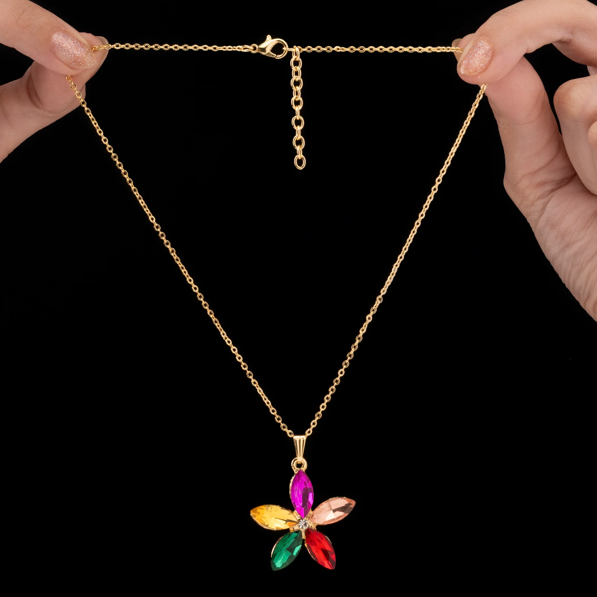 PRAO Necklace Anti-Tarnish Multicolor Crystal Flower Pendant - Image 5