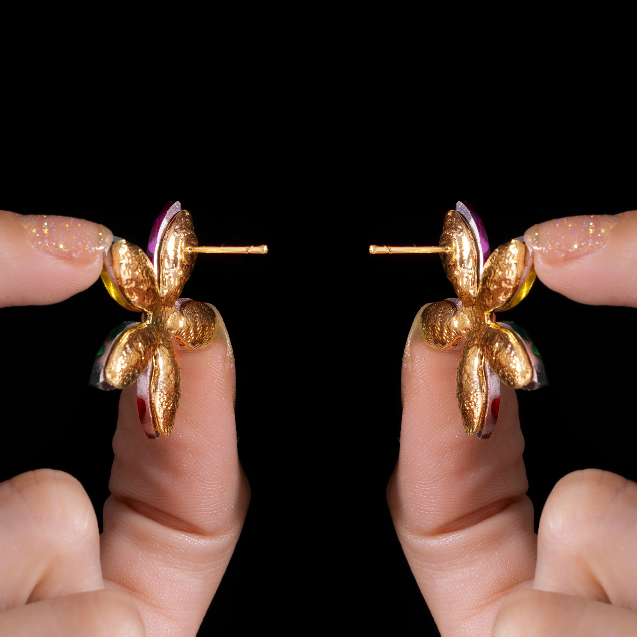 PRAO Earrings Anti-Tarnish Multicolor Crystal Flower Studs - Image 5