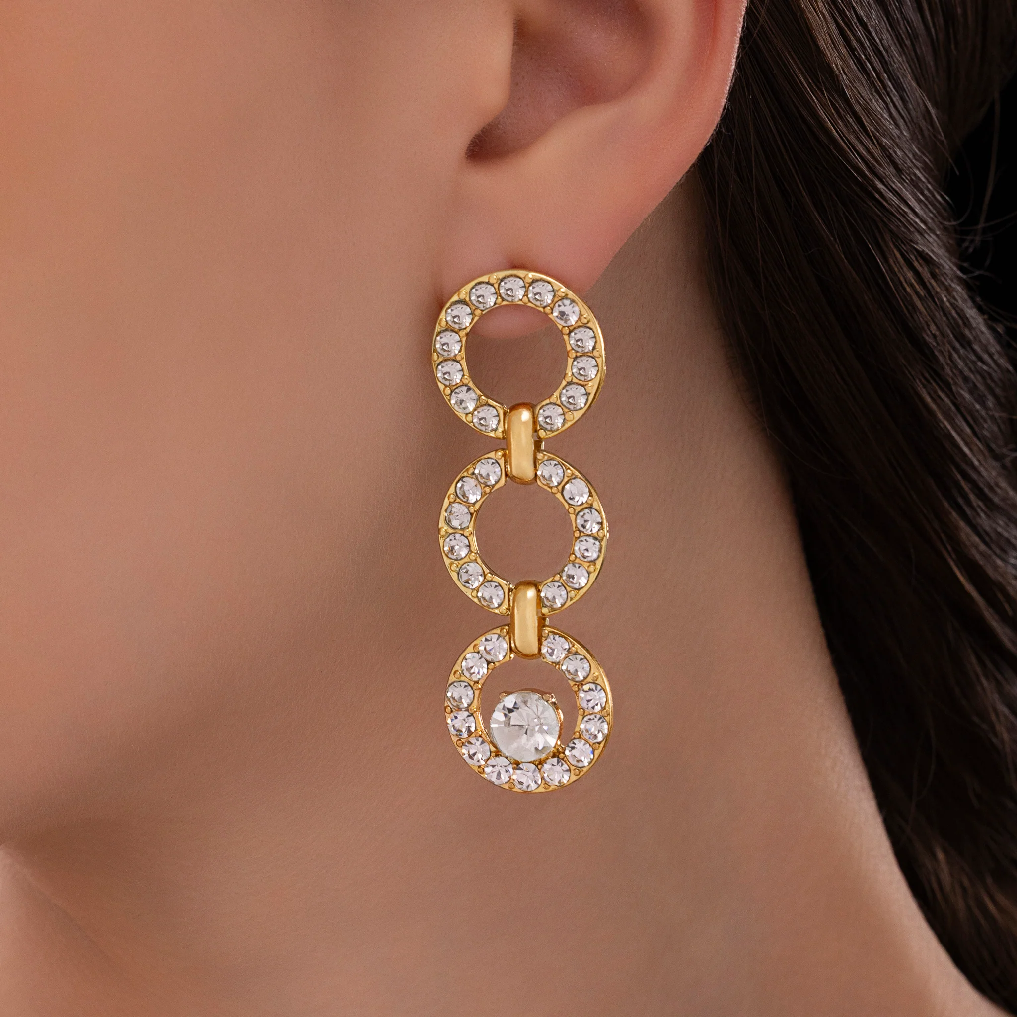 PRAO Earrings Anti-Tarnish Studded Circle Danglers - Image 4