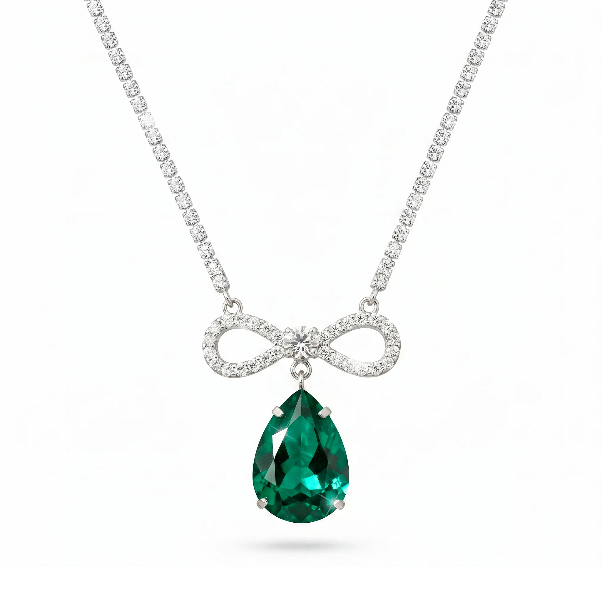 PRAO Necklace Anti-Tarnish Crystal Studded INFINITY Emerald Green Pendant