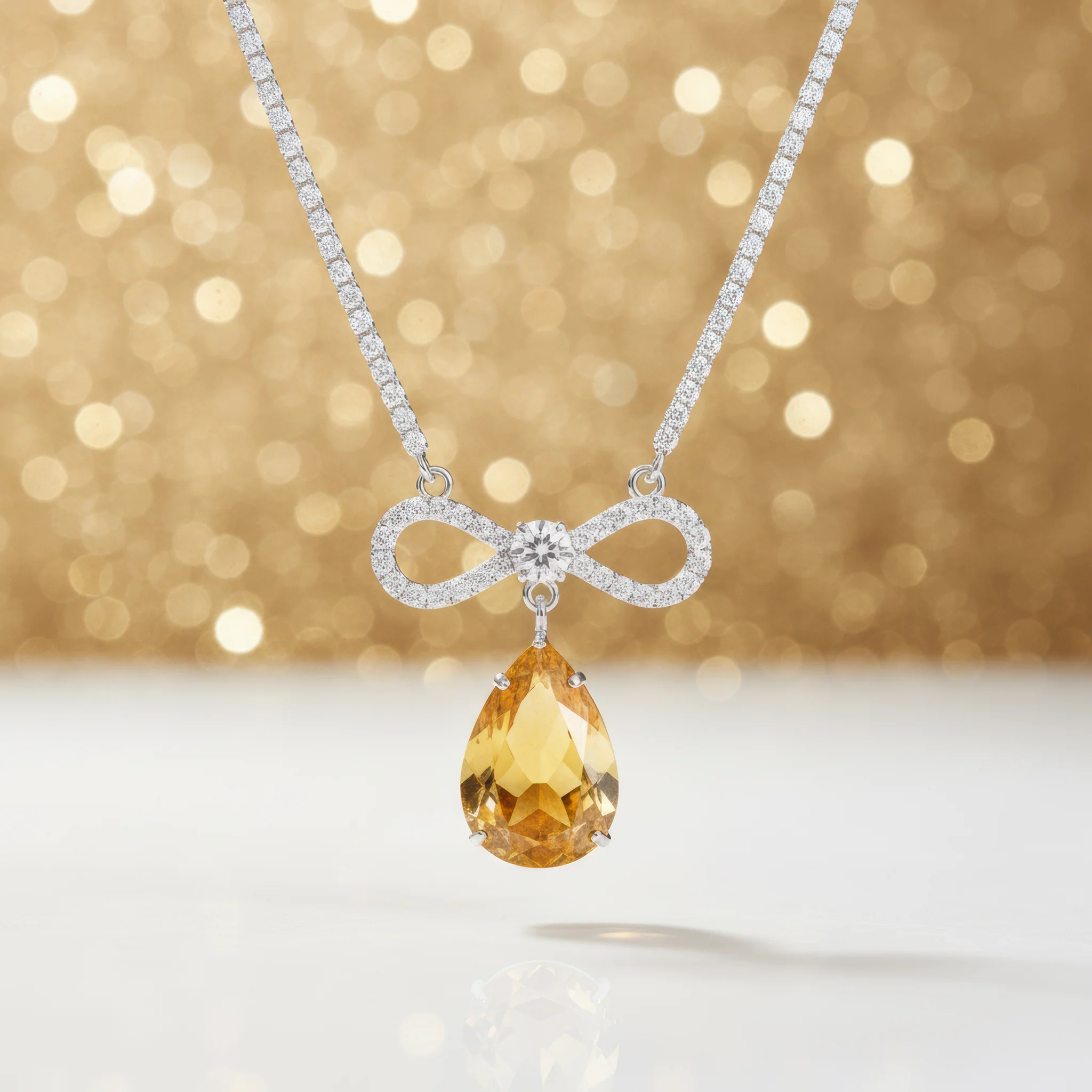 PRAO Necklace Anti-Tarnish Crystal Studded INFINITY Yellow Topaz Pendant - Image 3