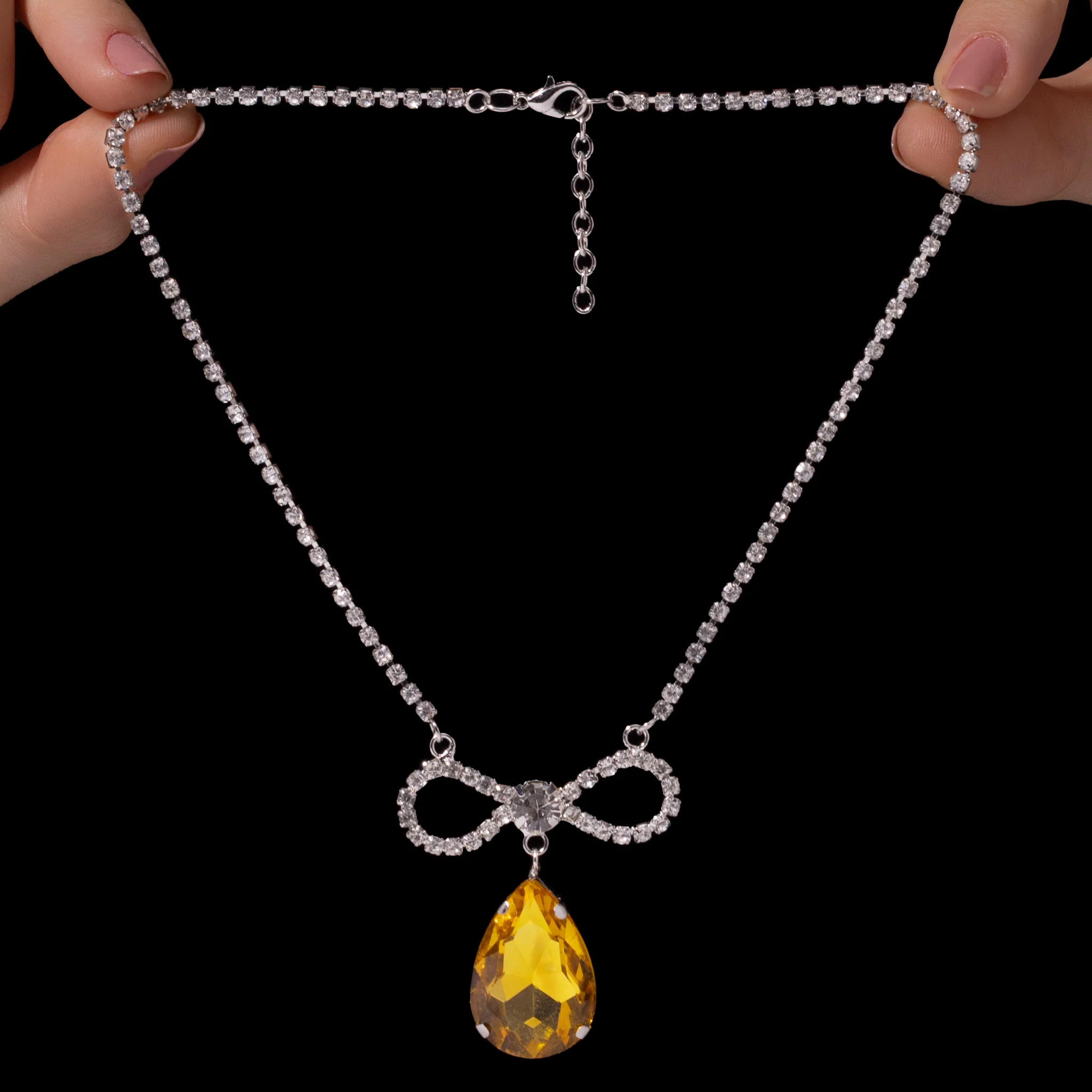 PRAO Necklace Anti-Tarnish Crystal Studded INFINITY Yellow Topaz Pendant - Image 5
