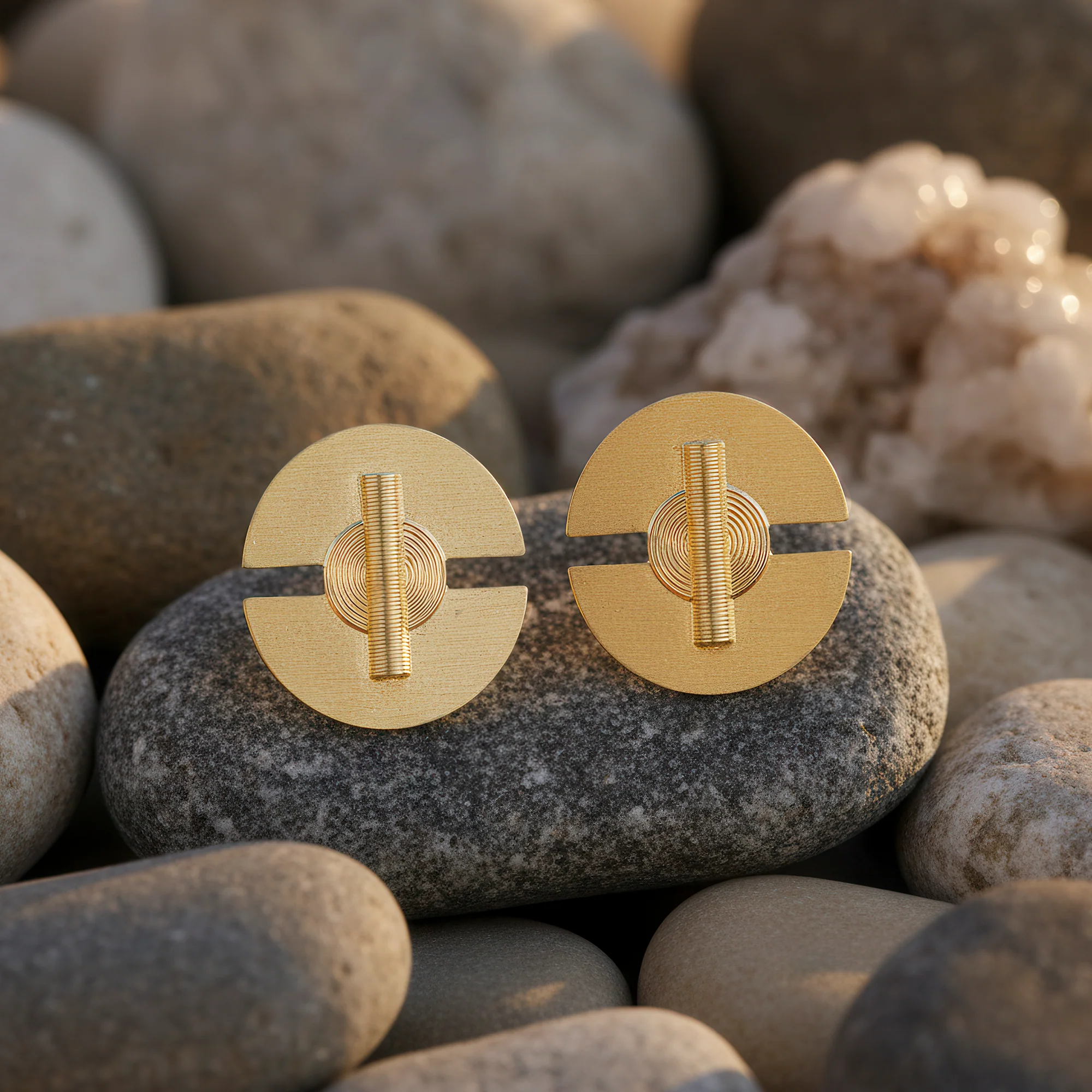 PRAO Earrings Anti-Tarnish Semi-Circle Geometric Studs - Image 3