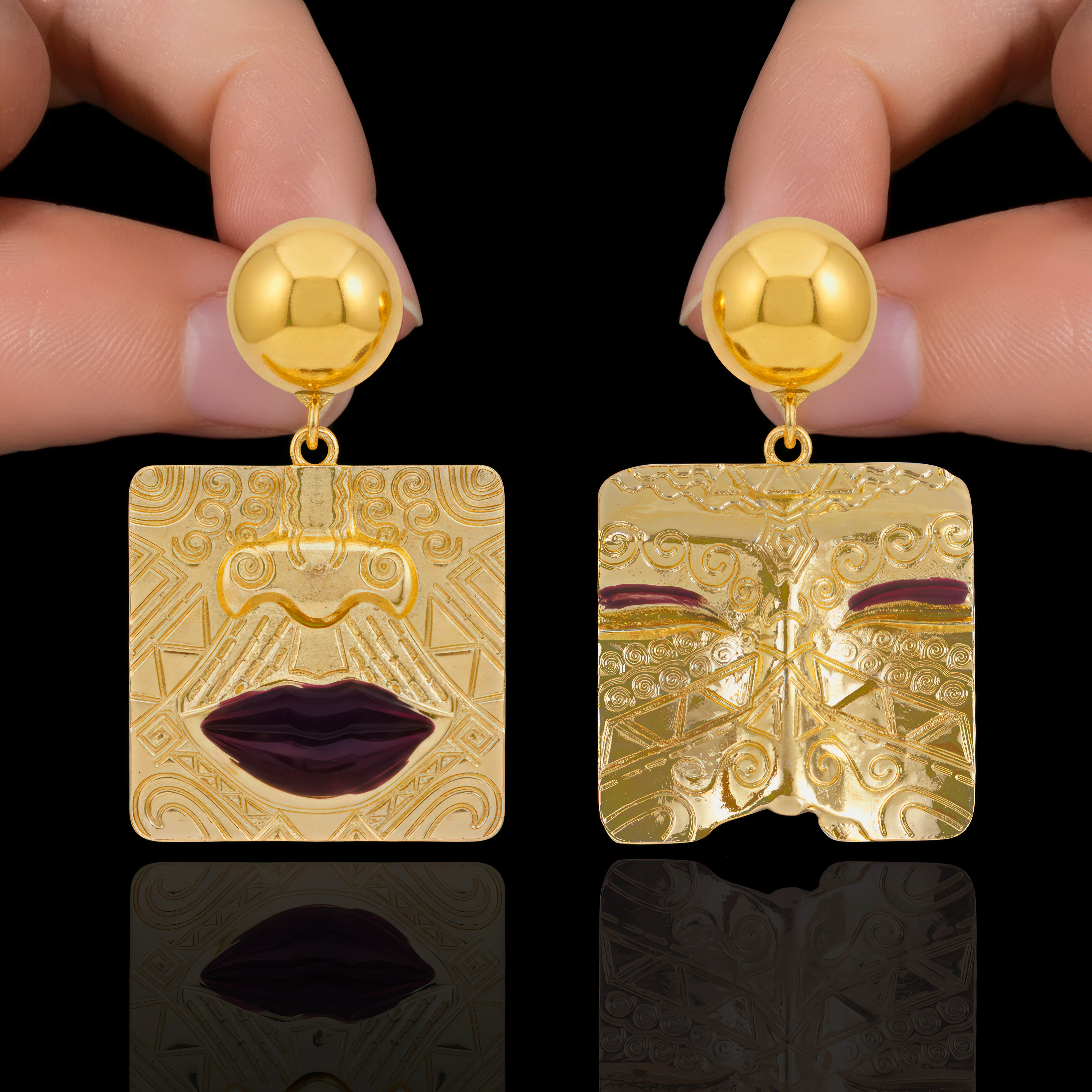PRAO Earrings Anti-Tarnish Gold Plated Mismatch Face Danglers - Image 3