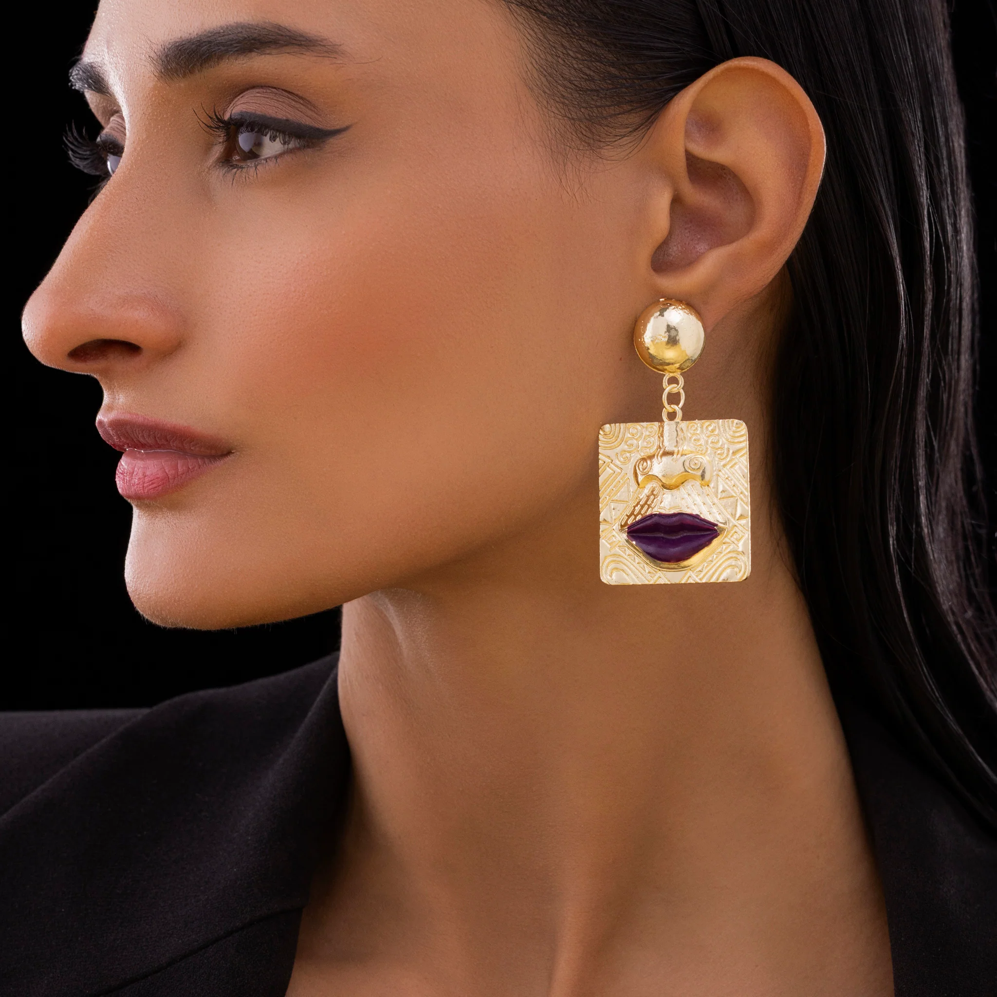PRAO Earrings Anti-Tarnish Gold Plated Mismatch Face Danglers - Image 4
