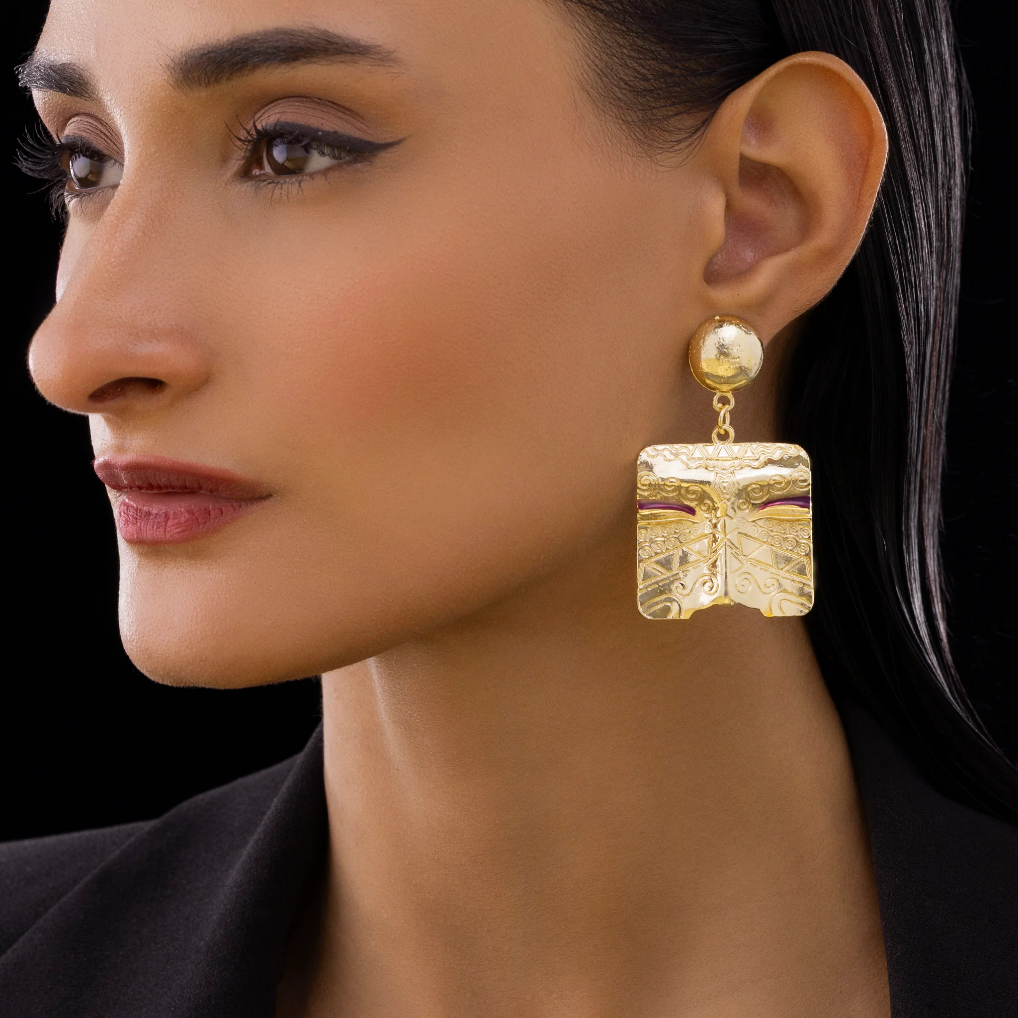 PRAO Earrings Anti-Tarnish Gold Plated Mismatch Face Danglers - Image 5