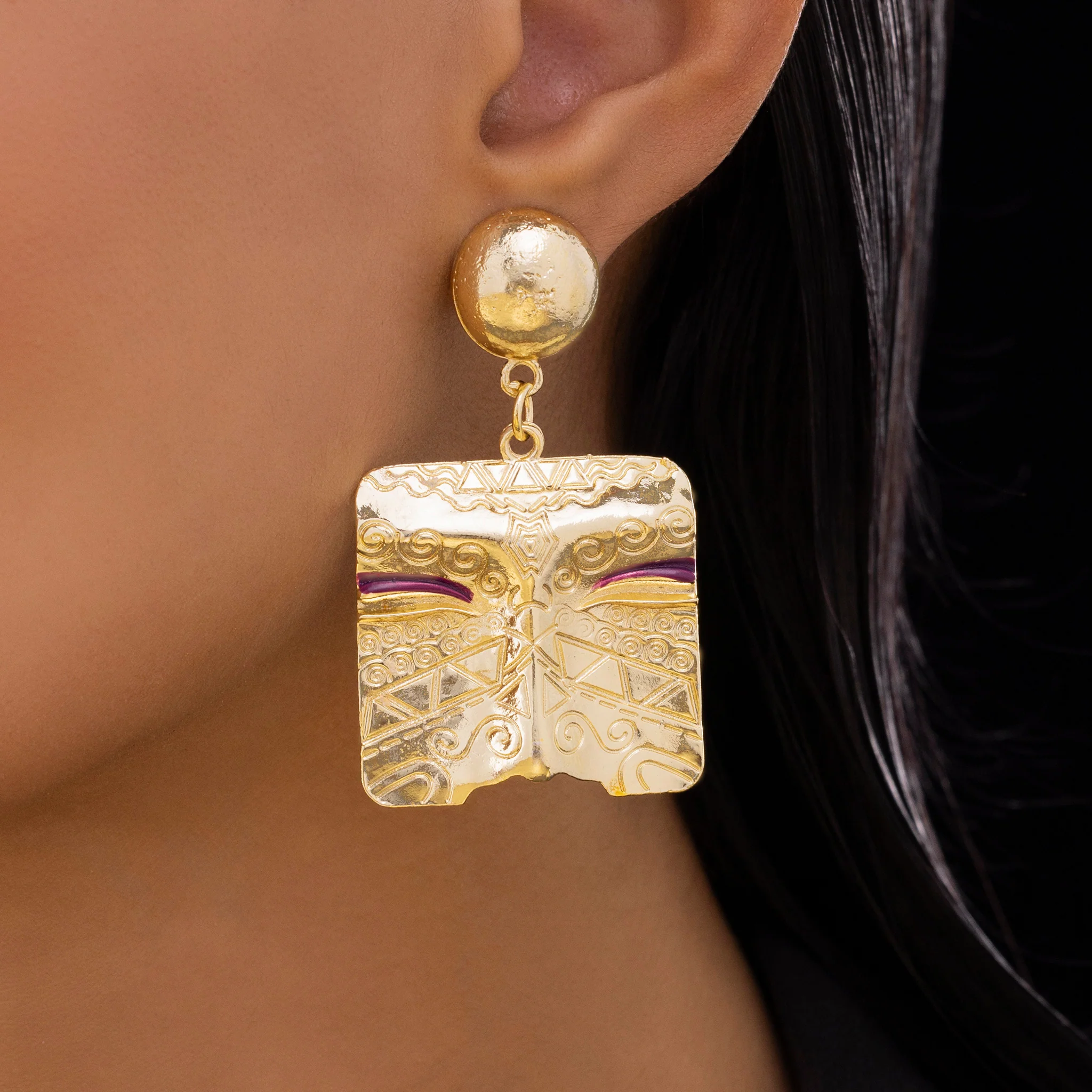PRAO Earrings Anti-Tarnish Gold Plated Mismatch Face Danglers - Image 6