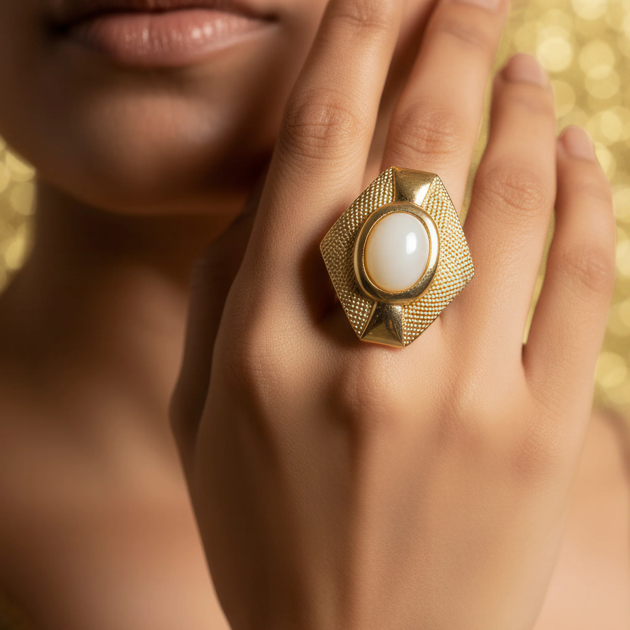 PRAO Ring Anti-Tarnish Hexagon Rainbow Stone (Adjustable Size) - Image 2