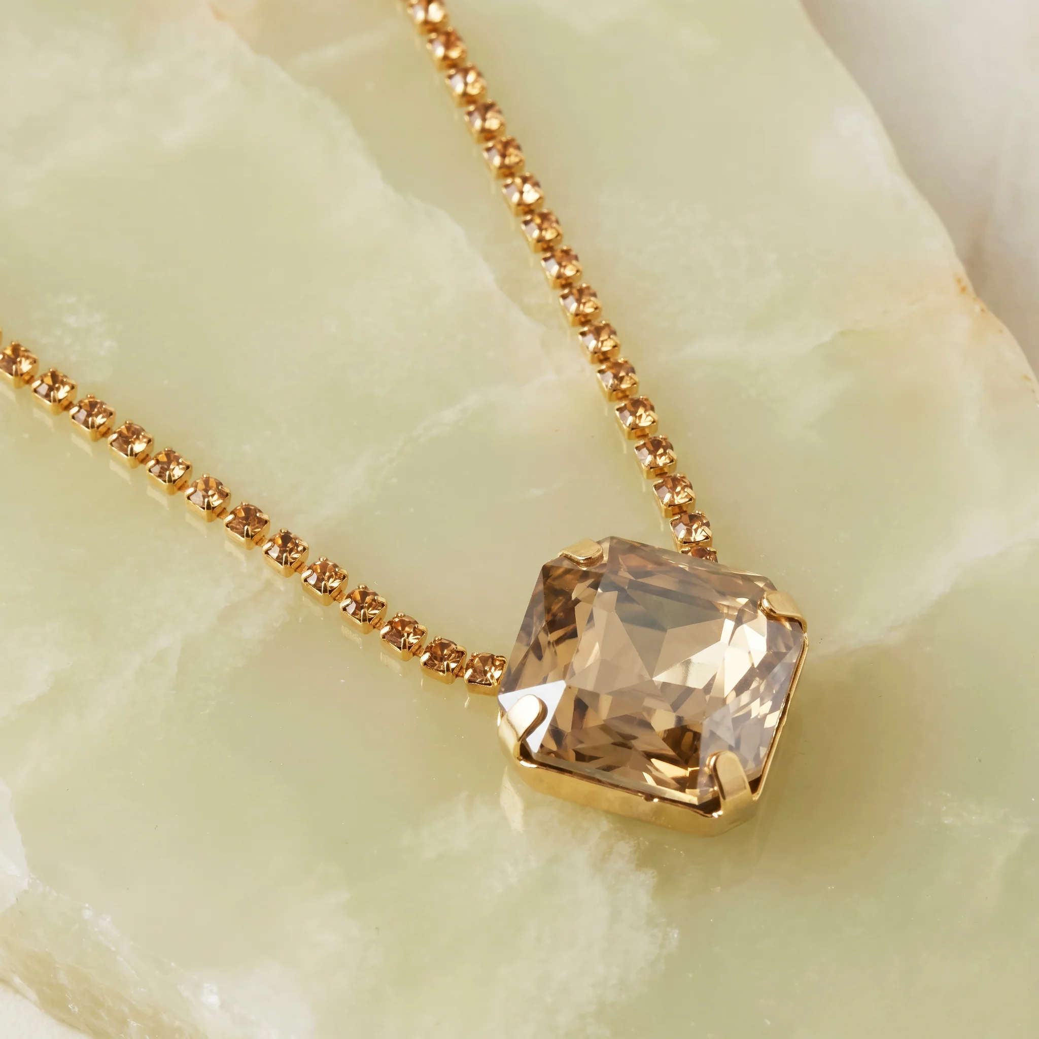 PRAO Necklace Anti-Tarnish Oversized Cushion Rhinestone Topaz Pendant - Image 4