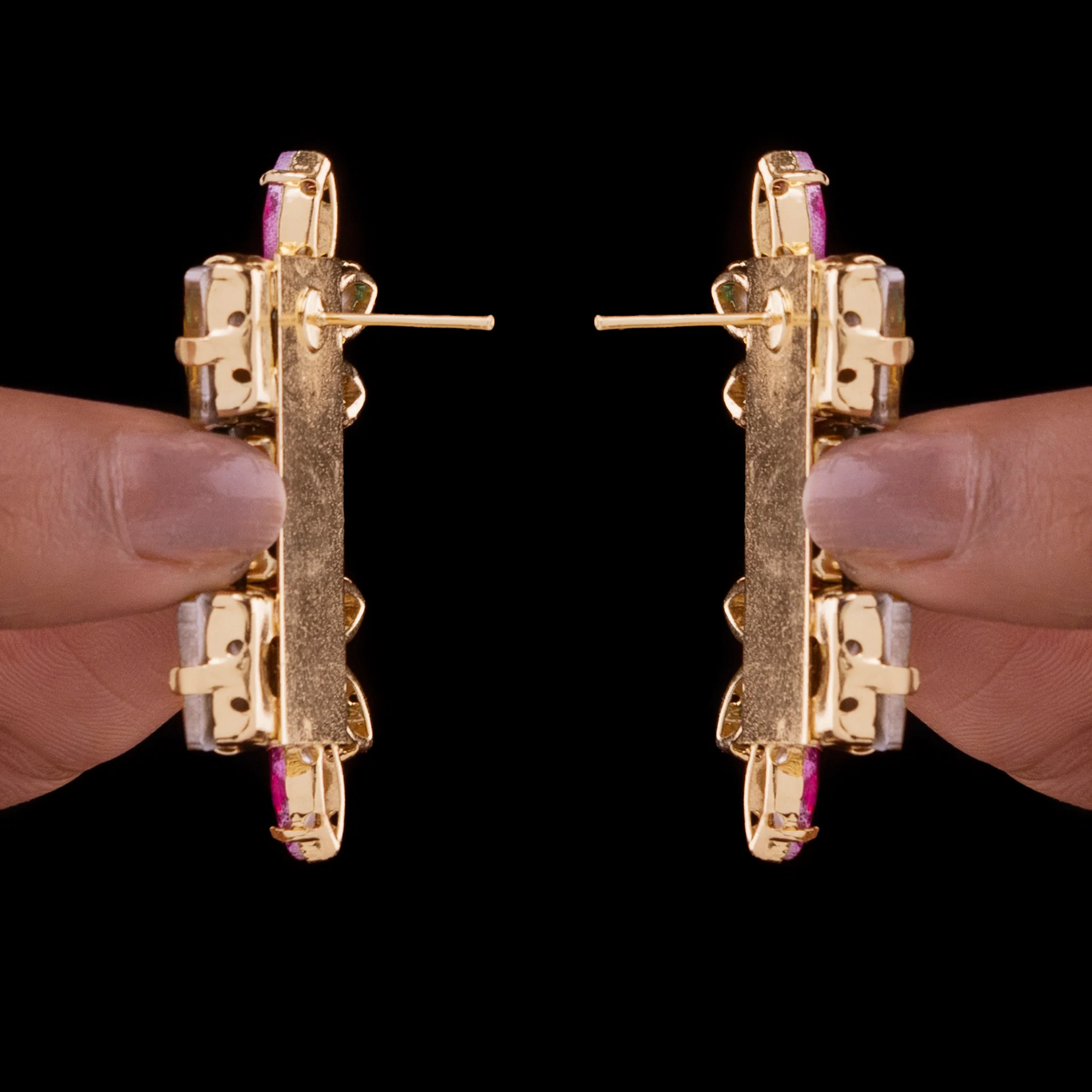 PRAO Earrings Anti-Tarnish Multi-Color Linear Statement Studs - Image 6