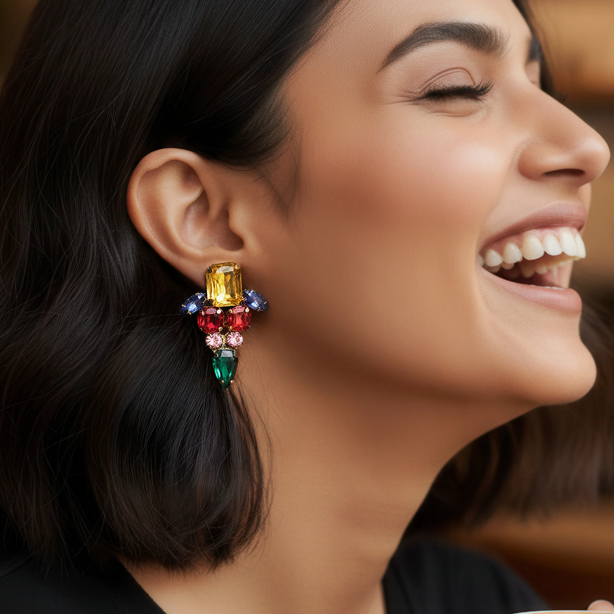 PRAO Earrings Anti-Tarnish Multi-Color Triangle Statement Studs - Image 2
