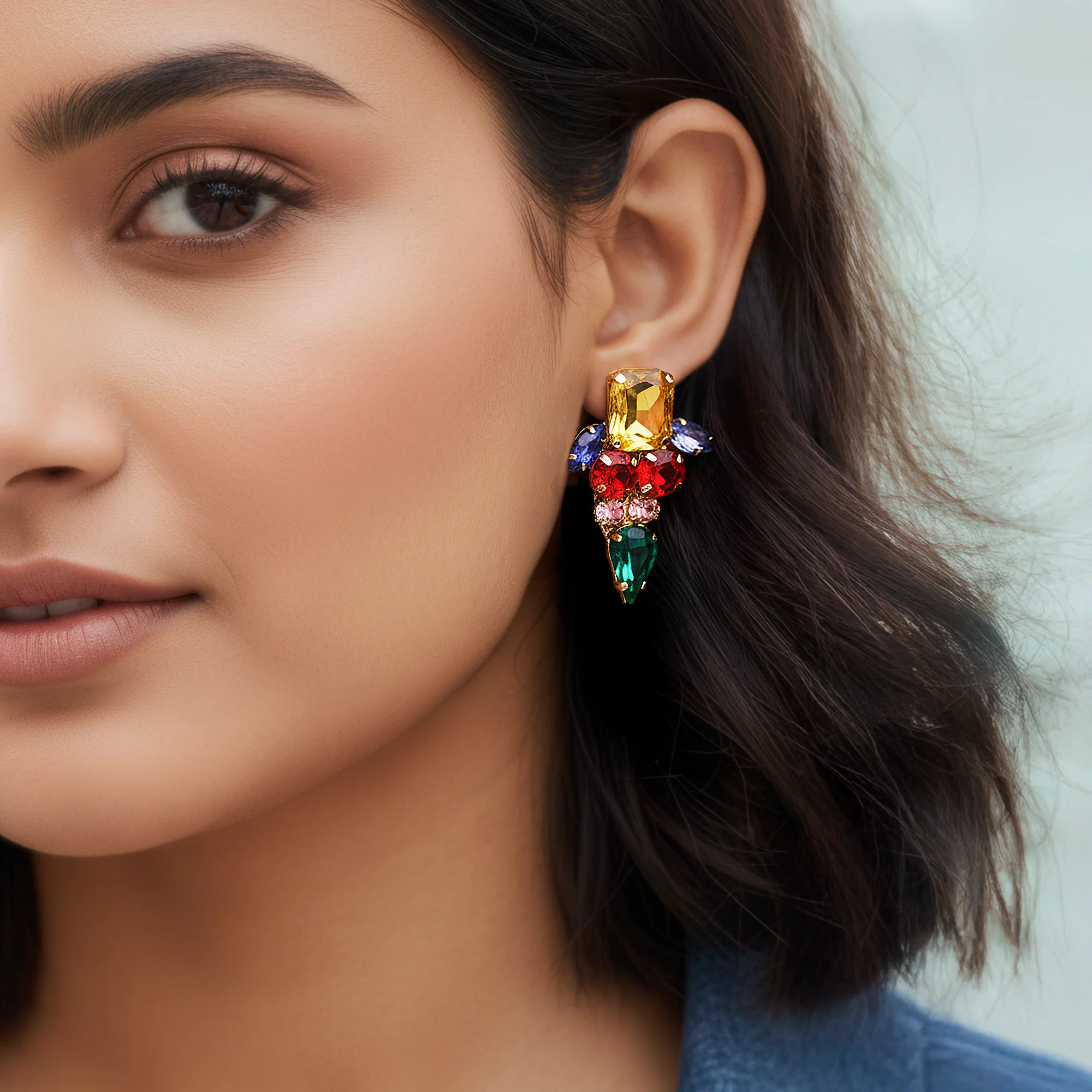 PRAO Earrings Anti-Tarnish Multi-Color Triangle Statement Studs - Image 4
