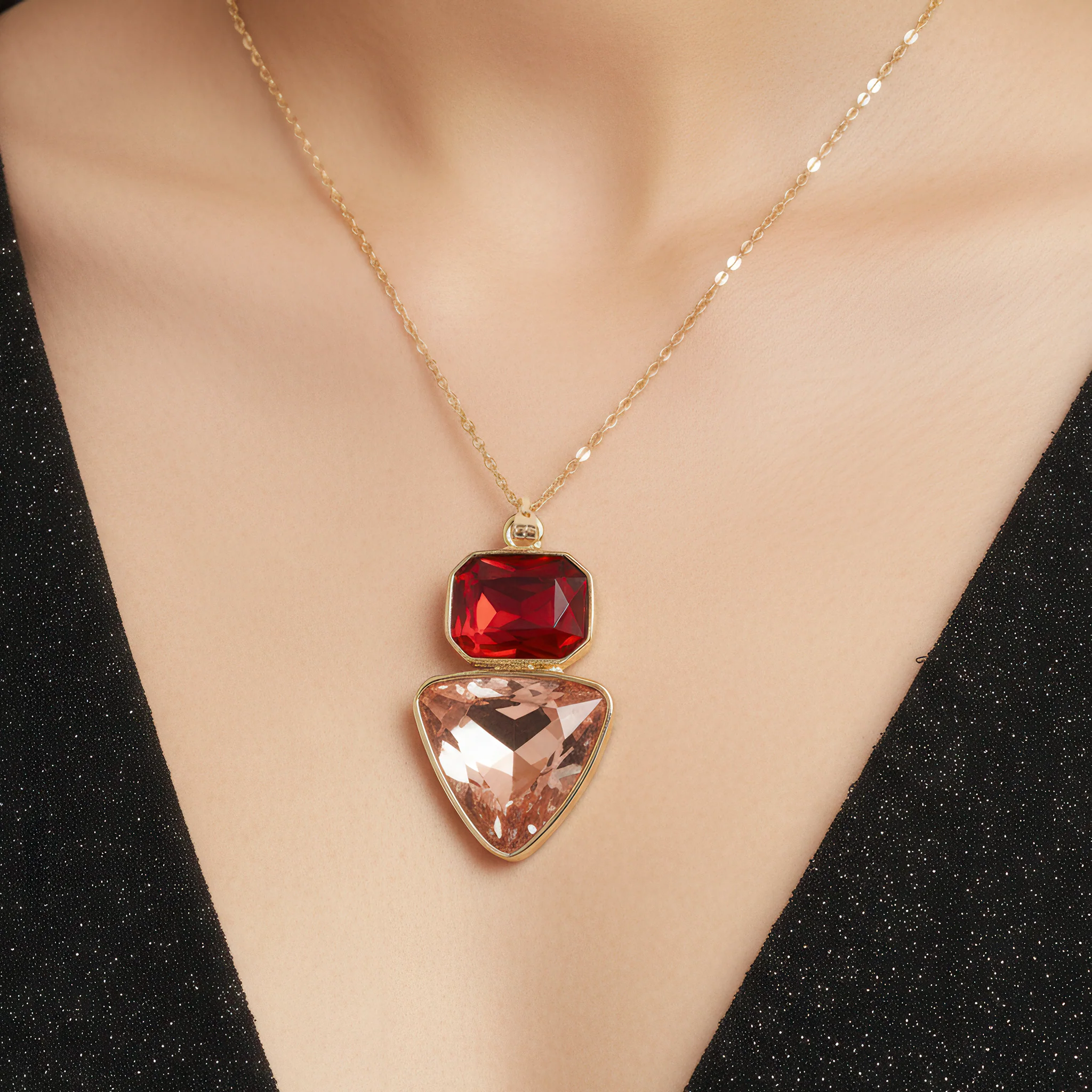 PRAO Necklace Anti-Tarnish Rectangle & Triangle Pendant with Earrings - Image 3