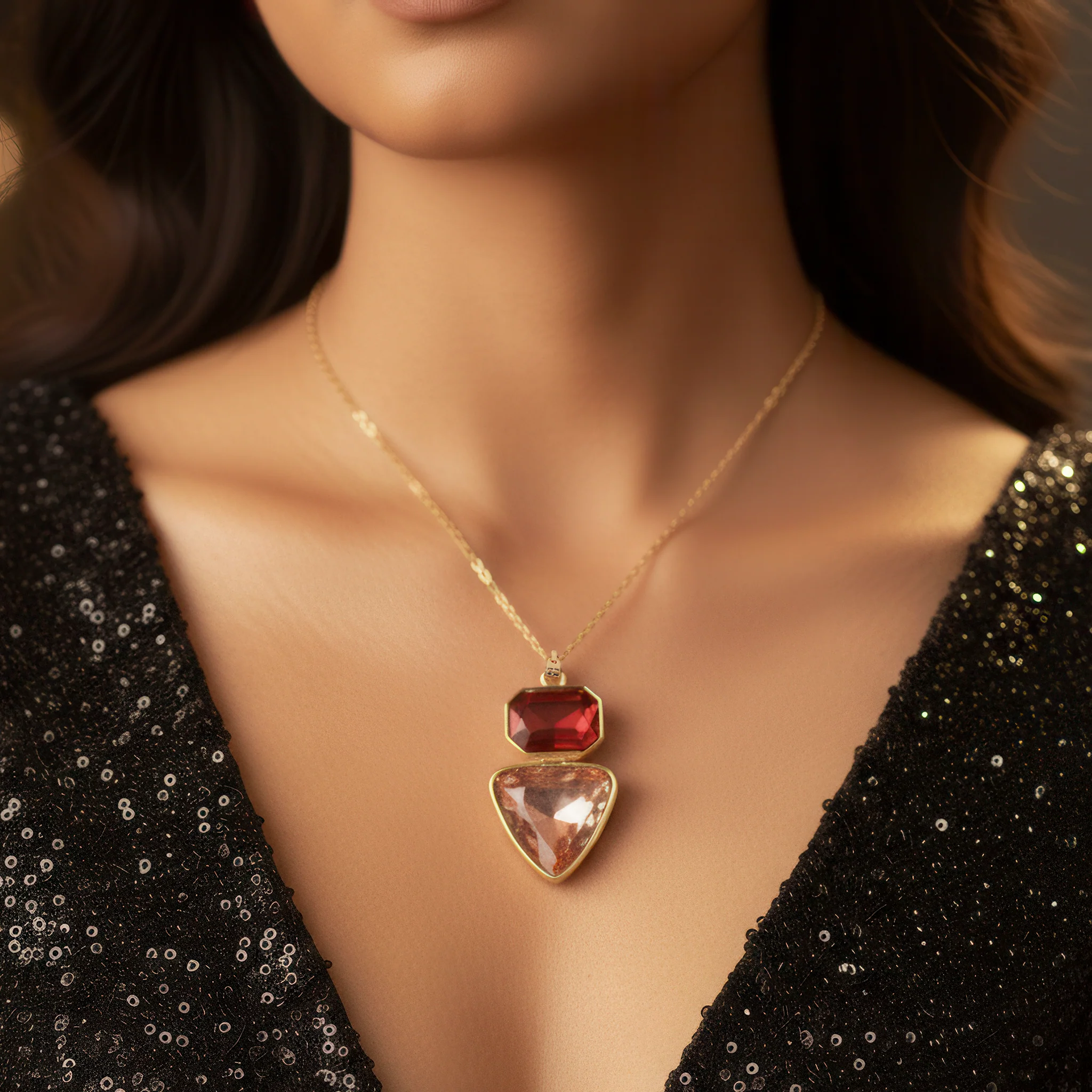 PRAO Necklace Anti-Tarnish Rectangle & Triangle Pendant with Earrings - Image 5