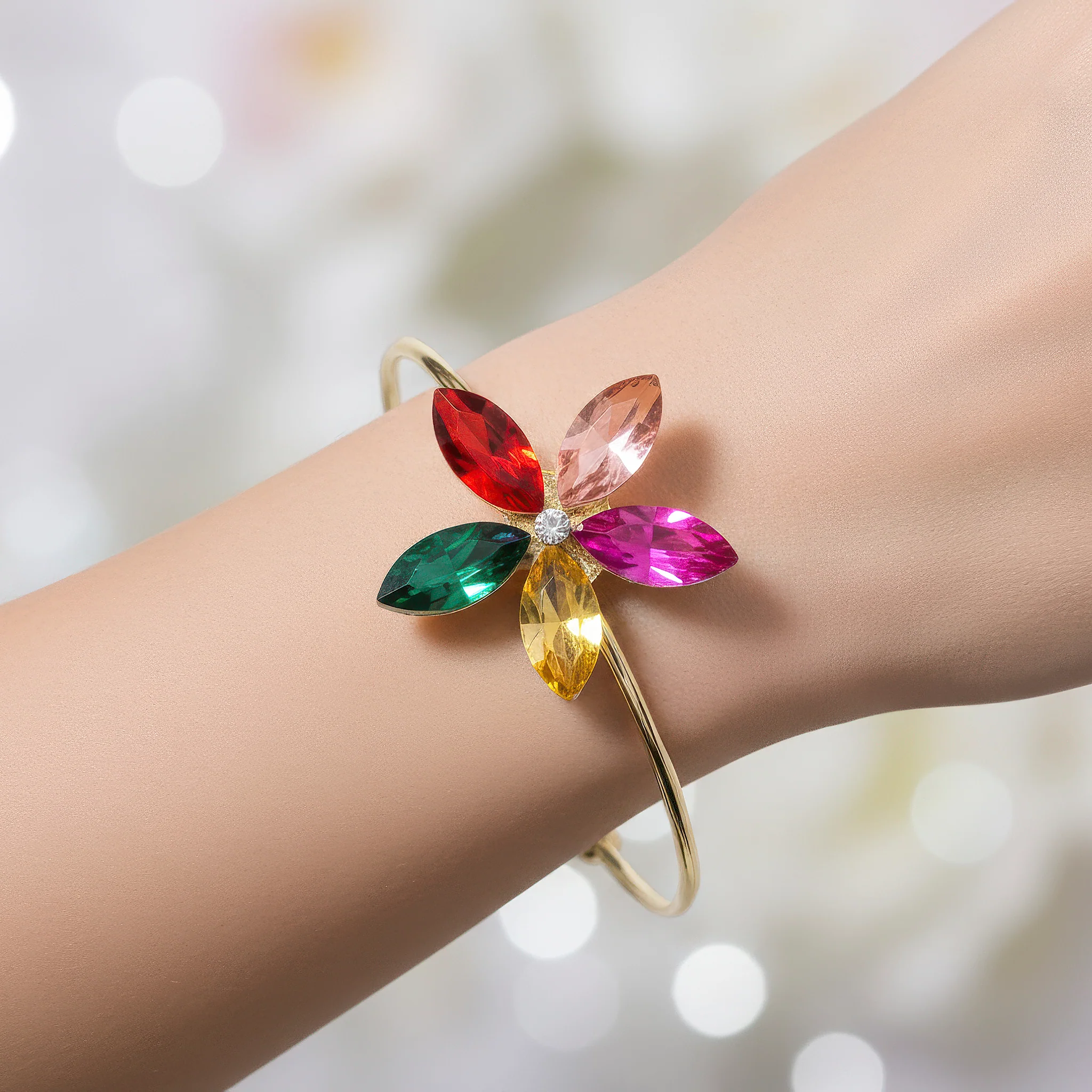 PRAO Bracelet Anti-Tarnish Multi-Color Flower Bangle (Adjustable Size) - Image 4