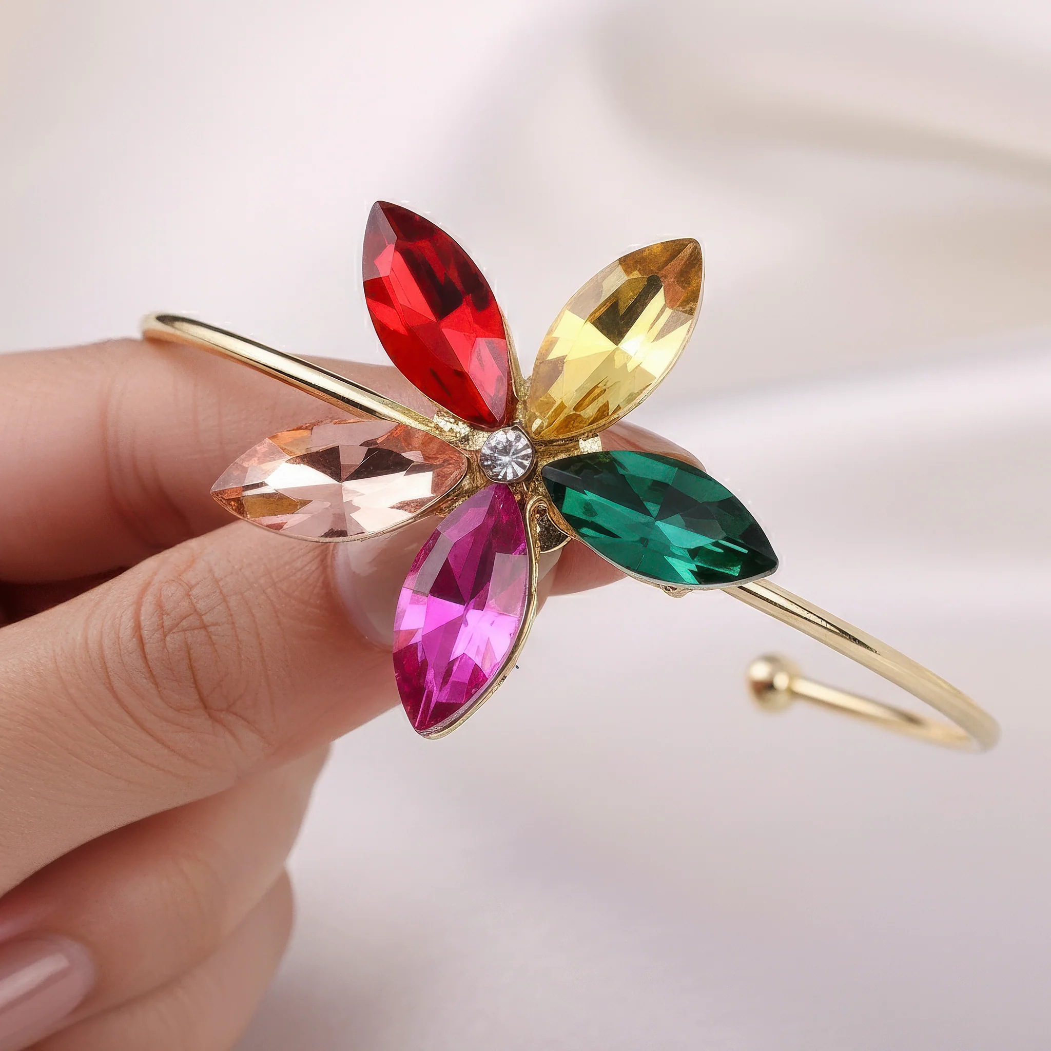 PRAO Bracelet Anti-Tarnish Multi-Color Flower Bangle (Adjustable Size) - Image 5