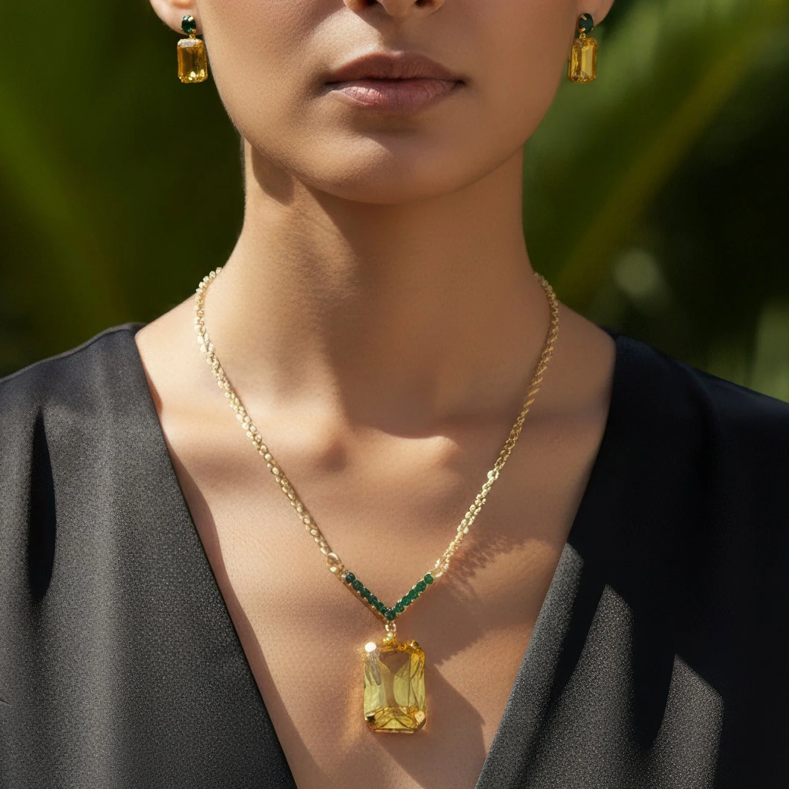 PRAO Necklace Anti-Tarnish V-Shape Pendant Set with Earrings - Image 4