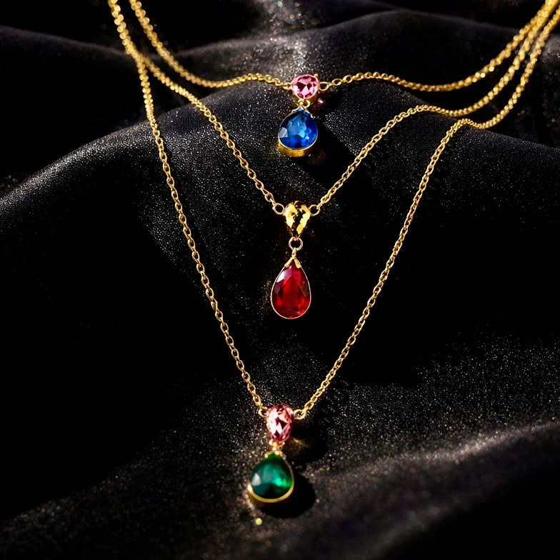 PRAO Necklace Anti-Tarnish Multilayered & Multicoloured Crystals Set - Image 5