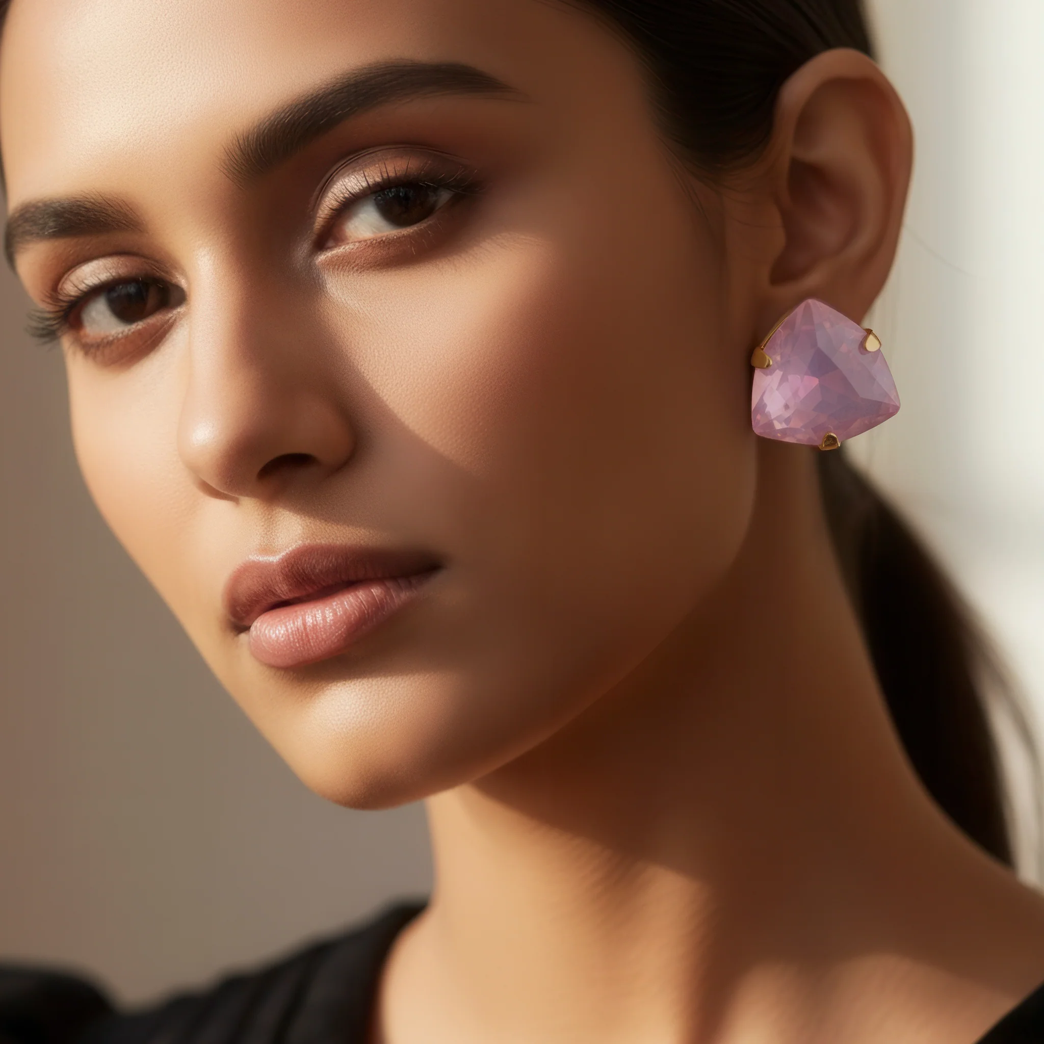 PRAO Earrings Anti-Tarnish Purple Trillion Stone Studs - Image 3