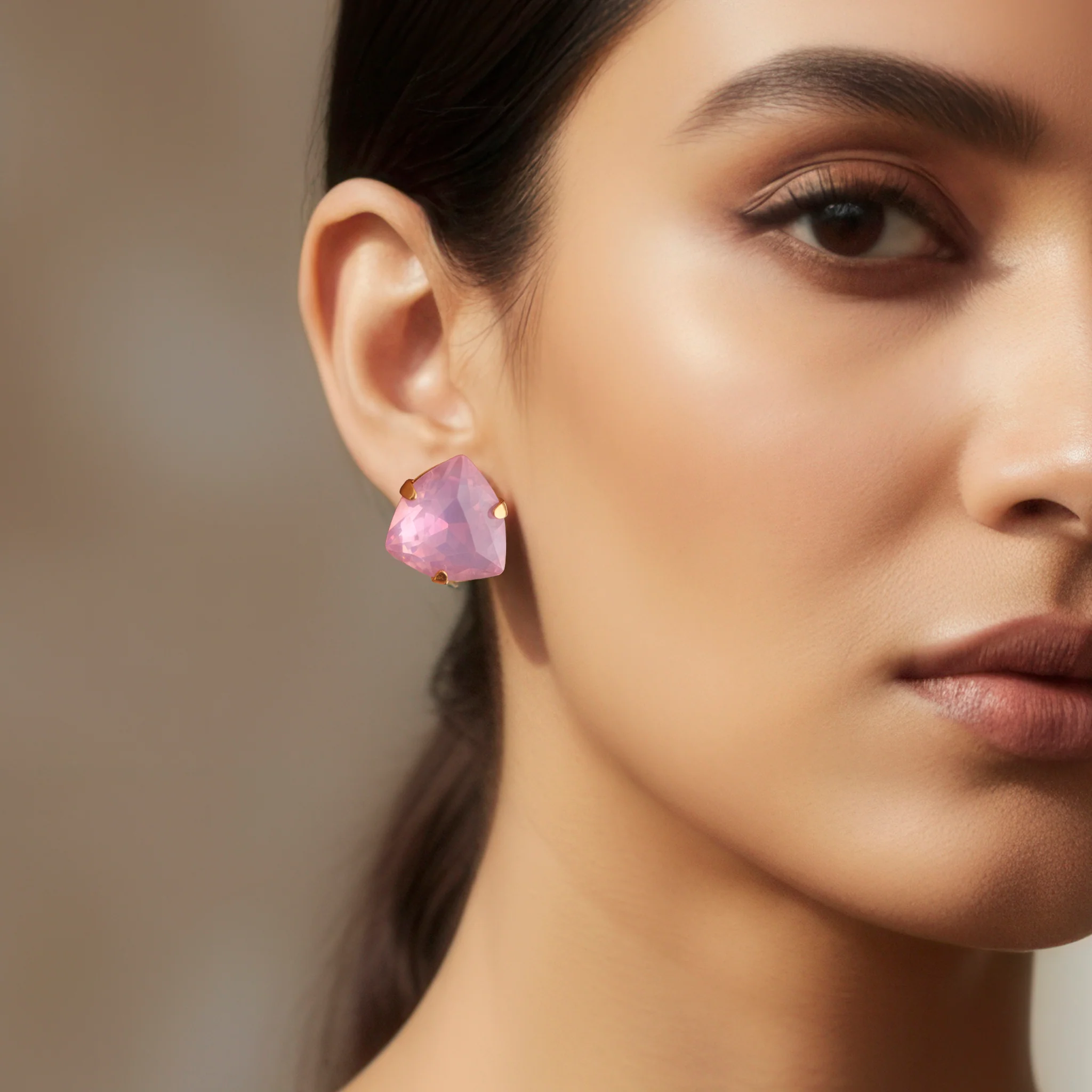 PRAO Earrings Anti-Tarnish Purple Trillion Stone Studs - Image 5