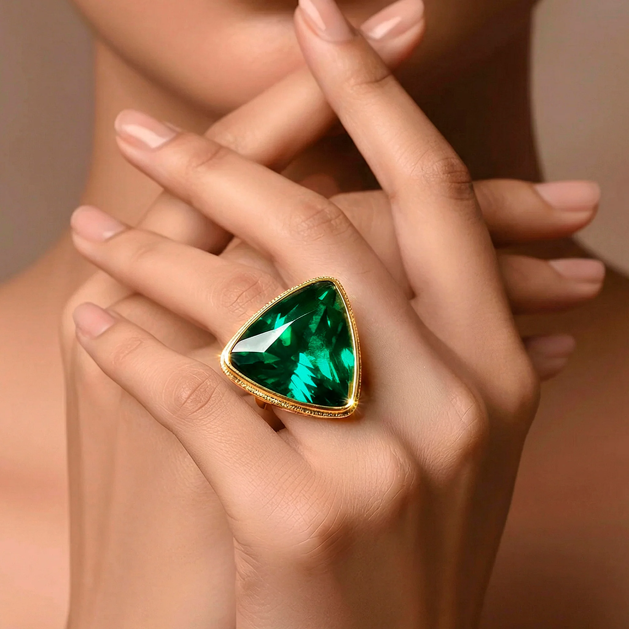 PRAO Ring Anti-Tarnish Trillion Crystal Cocktail (Adjustable Size) - Image 2