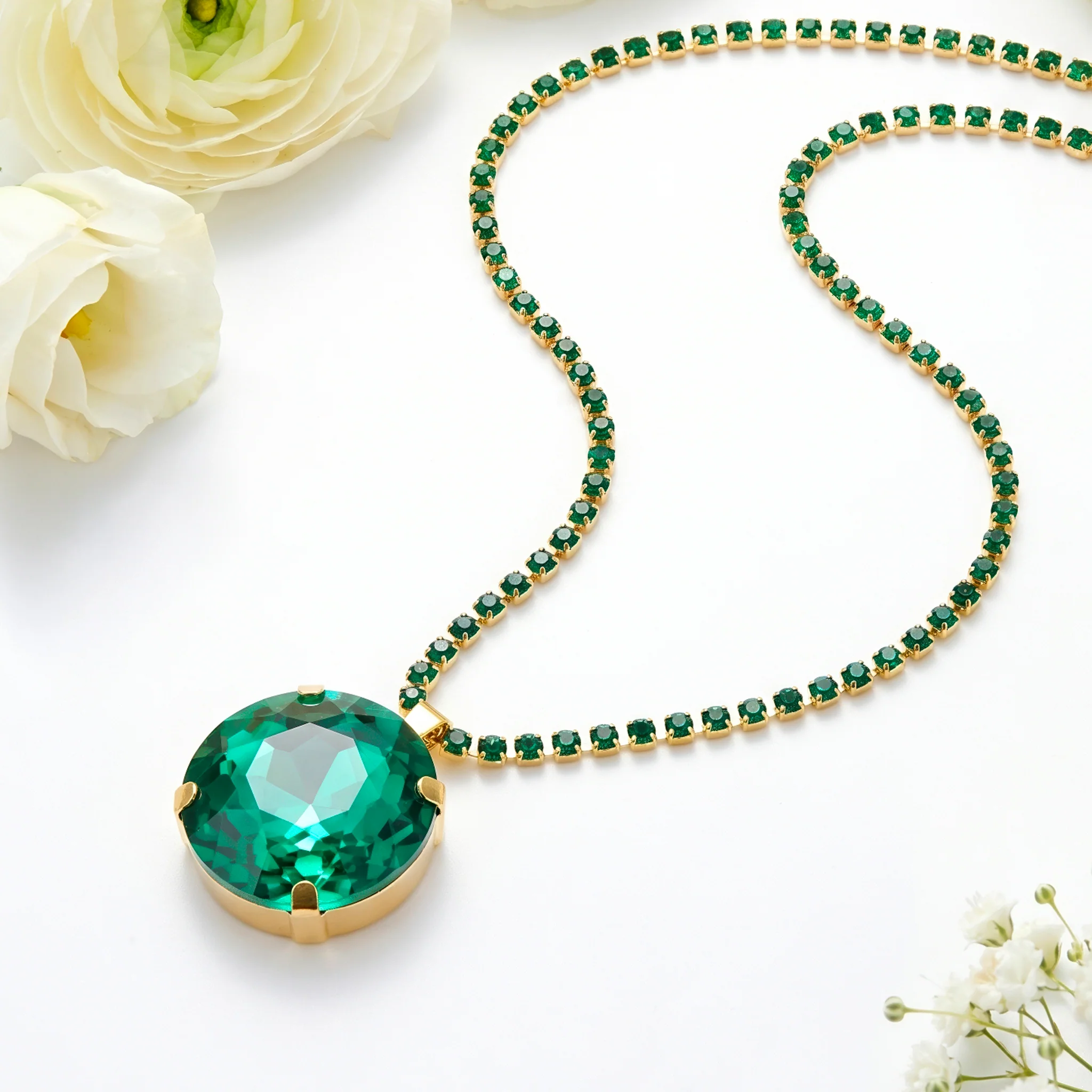 PRAO Necklace Anti-Tarnish Oversized Round Emerald Crystal Pendant - Image 5