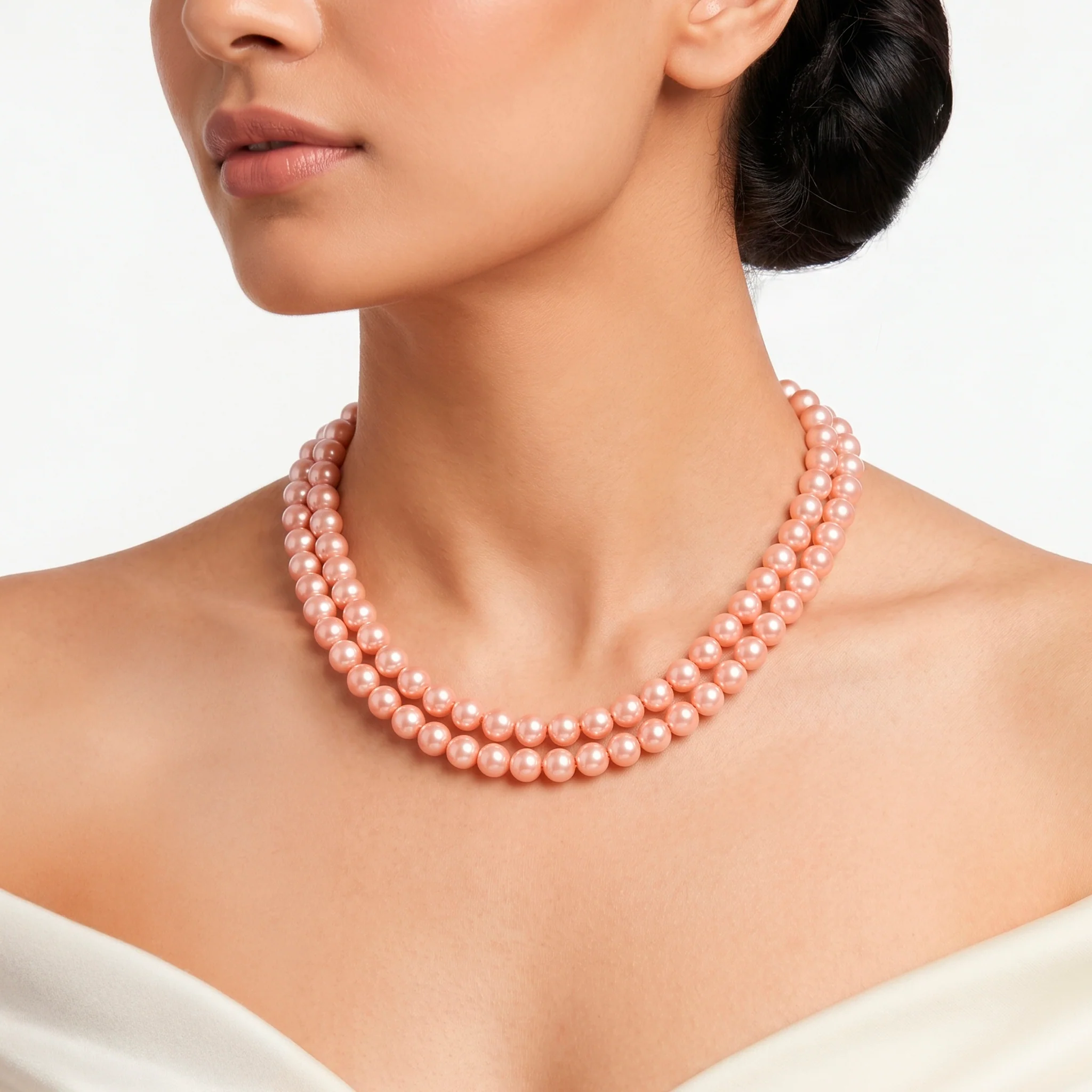 PRAO Necklace Anti-Tarnish Double Line Rose Pink Pearl - Image 2
