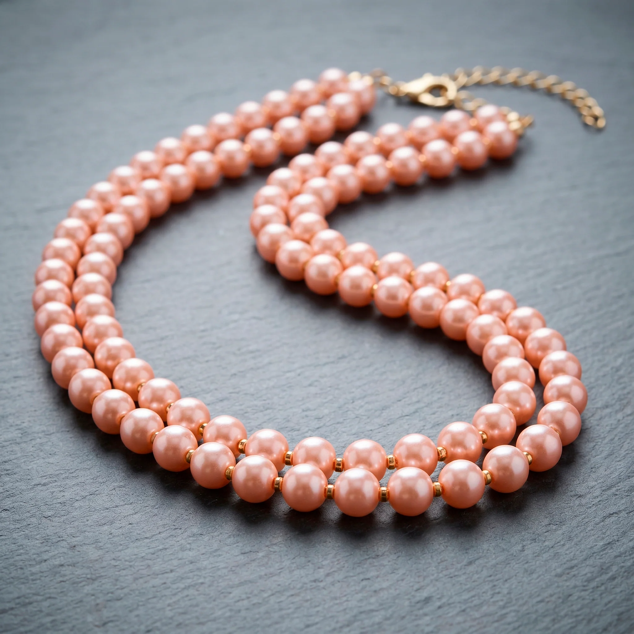 PRAO Necklace Anti-Tarnish Double Line Rose Pink Pearl - Image 4