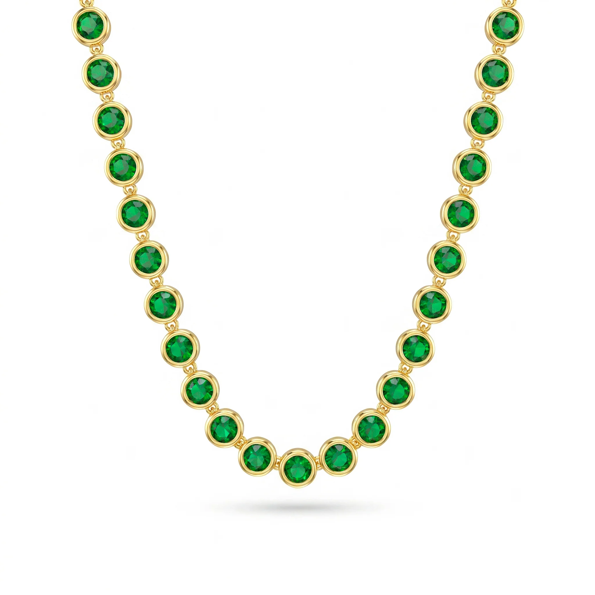 PRAO Necklace Anti-Tarnish Studded Single-Line With Emerald Crystals - Image 2