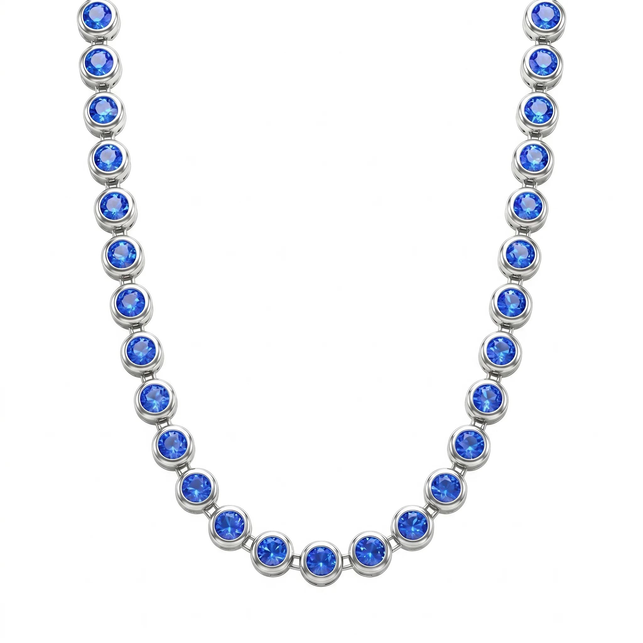 PRAO Necklace Anti-Tarnish Studded Single-Line With Blue Sapphire Crystals - Image 4