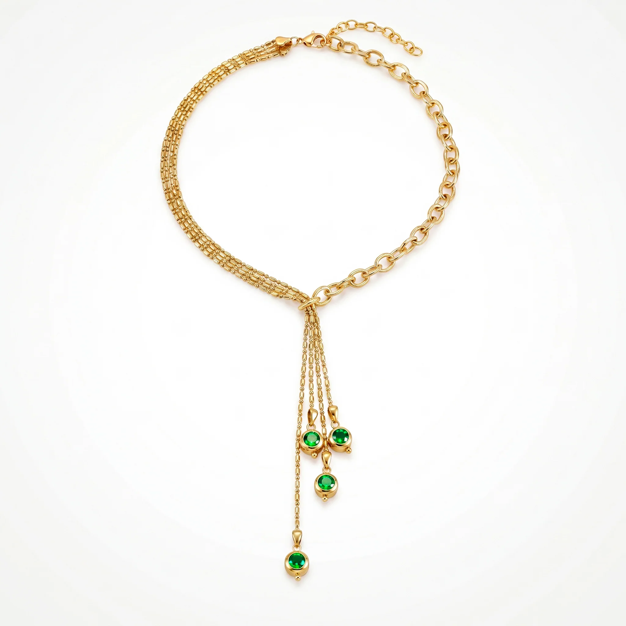 PRAO Necklace Anti-Tarnish Gold Plated Y-Shape With Emerald Crystal Accents - Image 4