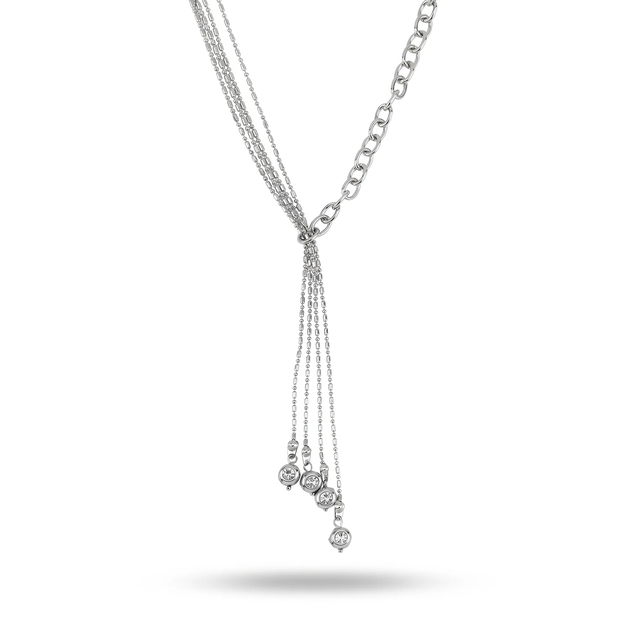 PRAO Necklace Anti-Tarnish Silver Capsule Chain Y-Shape With Crystal Highlights - Image 4